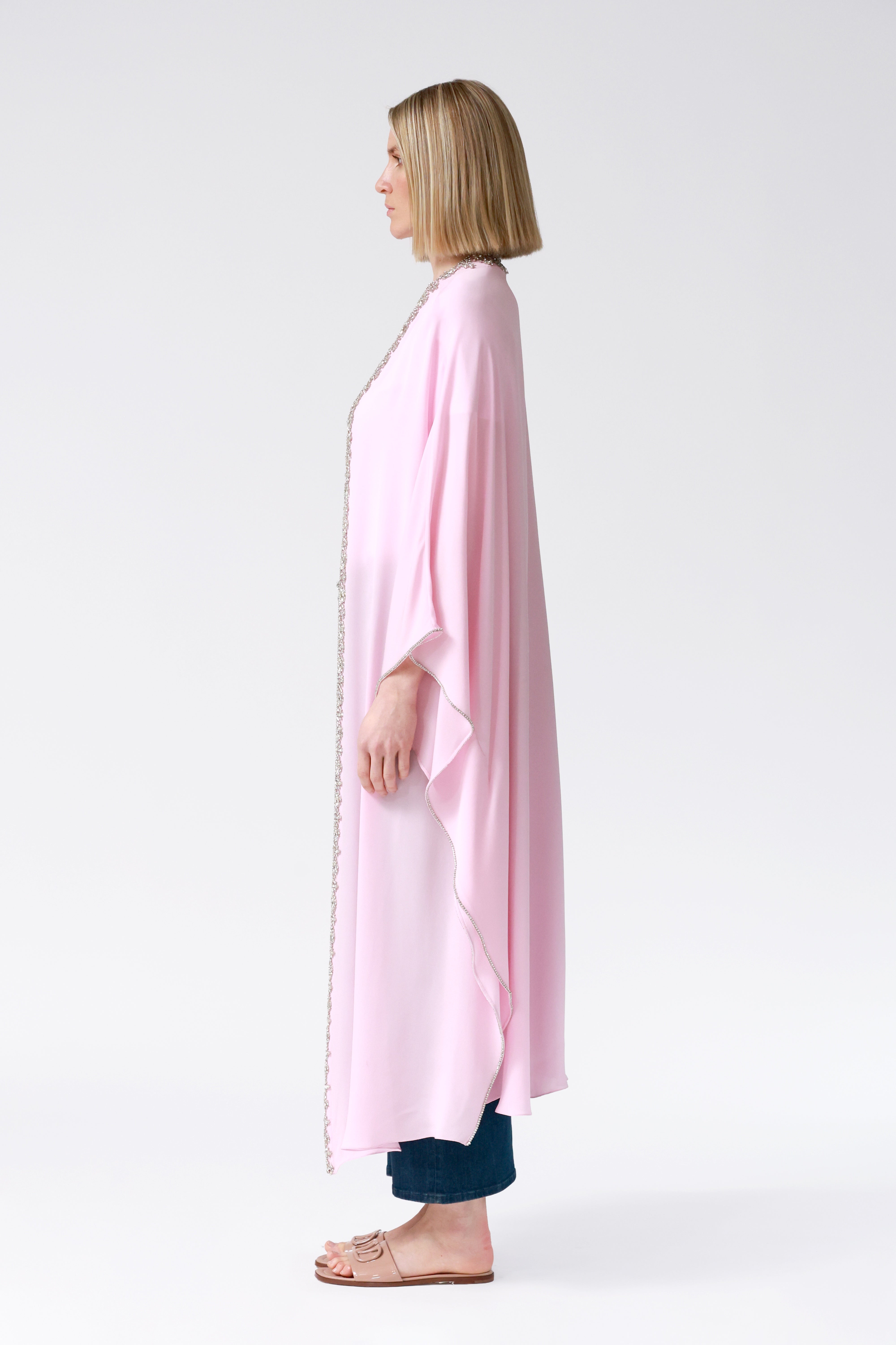 Kimi Embellished Silk Robe in Pink