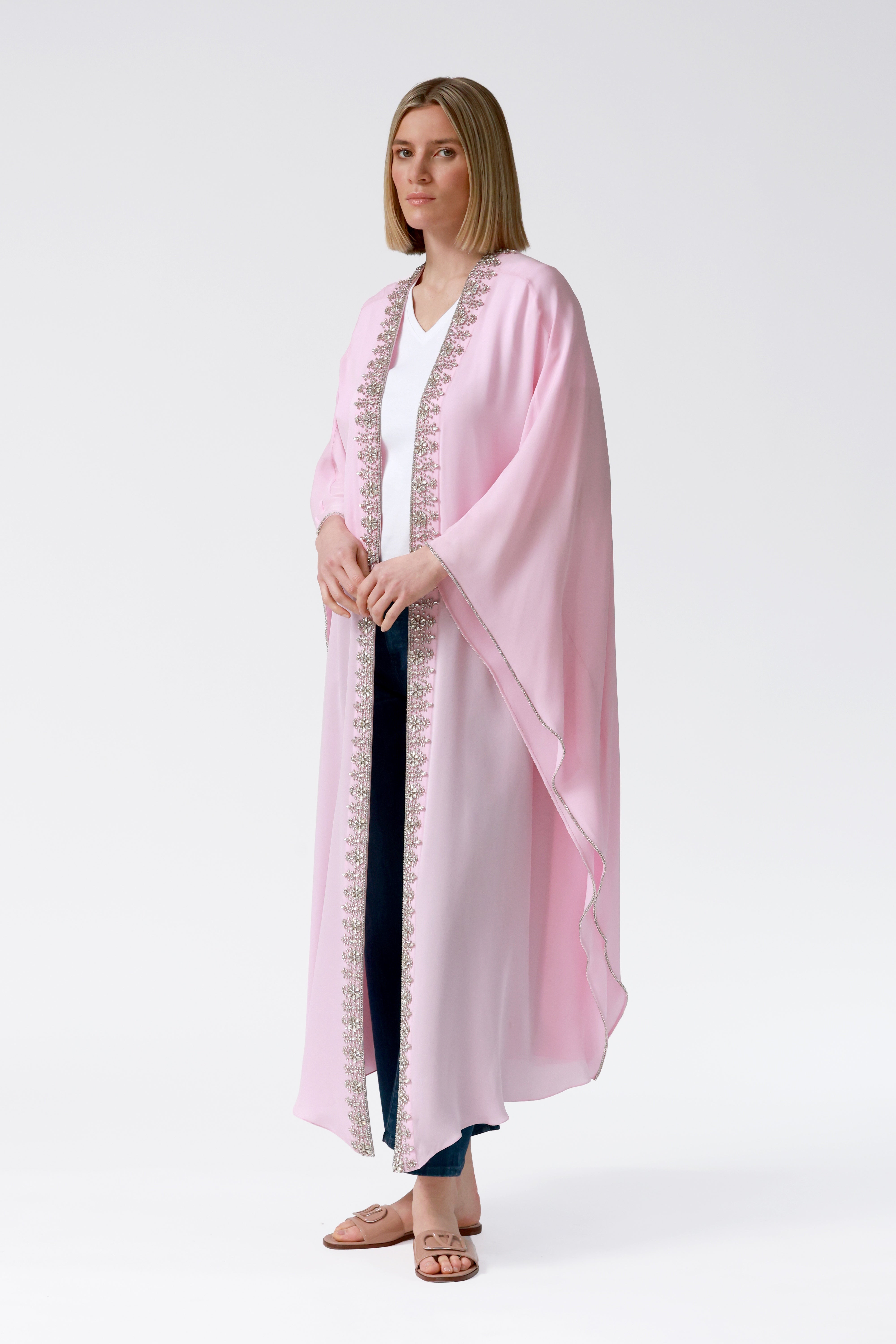 Kimi Embellished Silk Robe in Pink