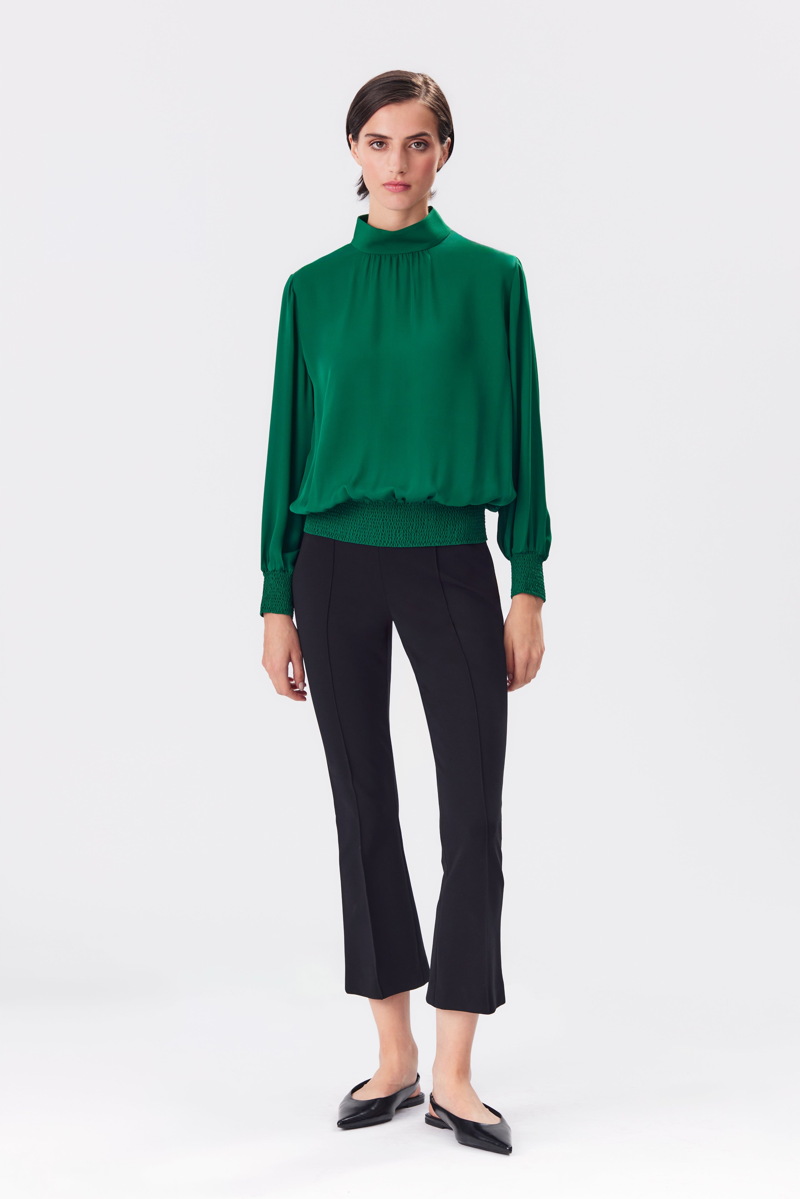 Lottie Emerald Silk High Neck Blouse