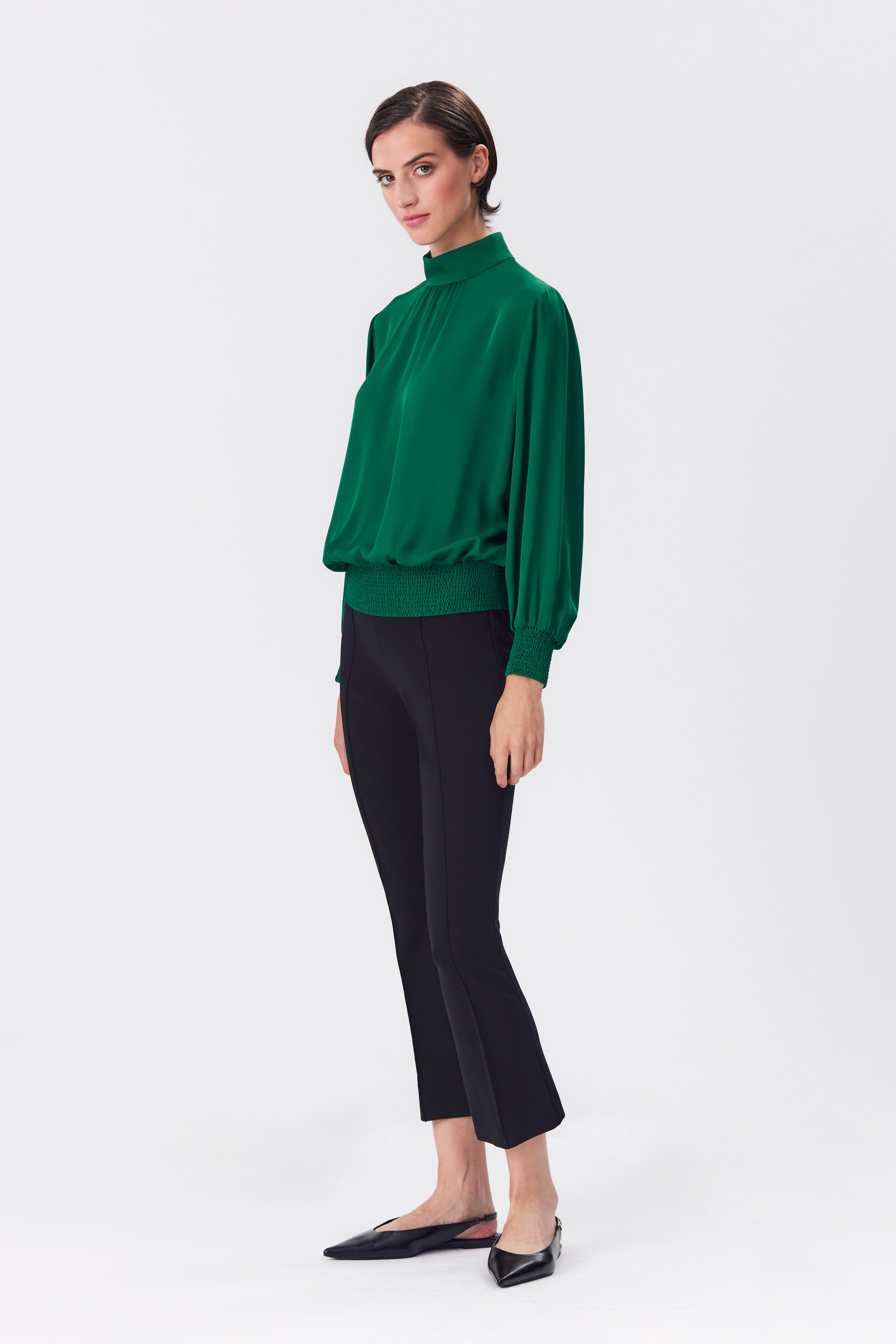 Lottie Emerald Silk High Neck Blouse