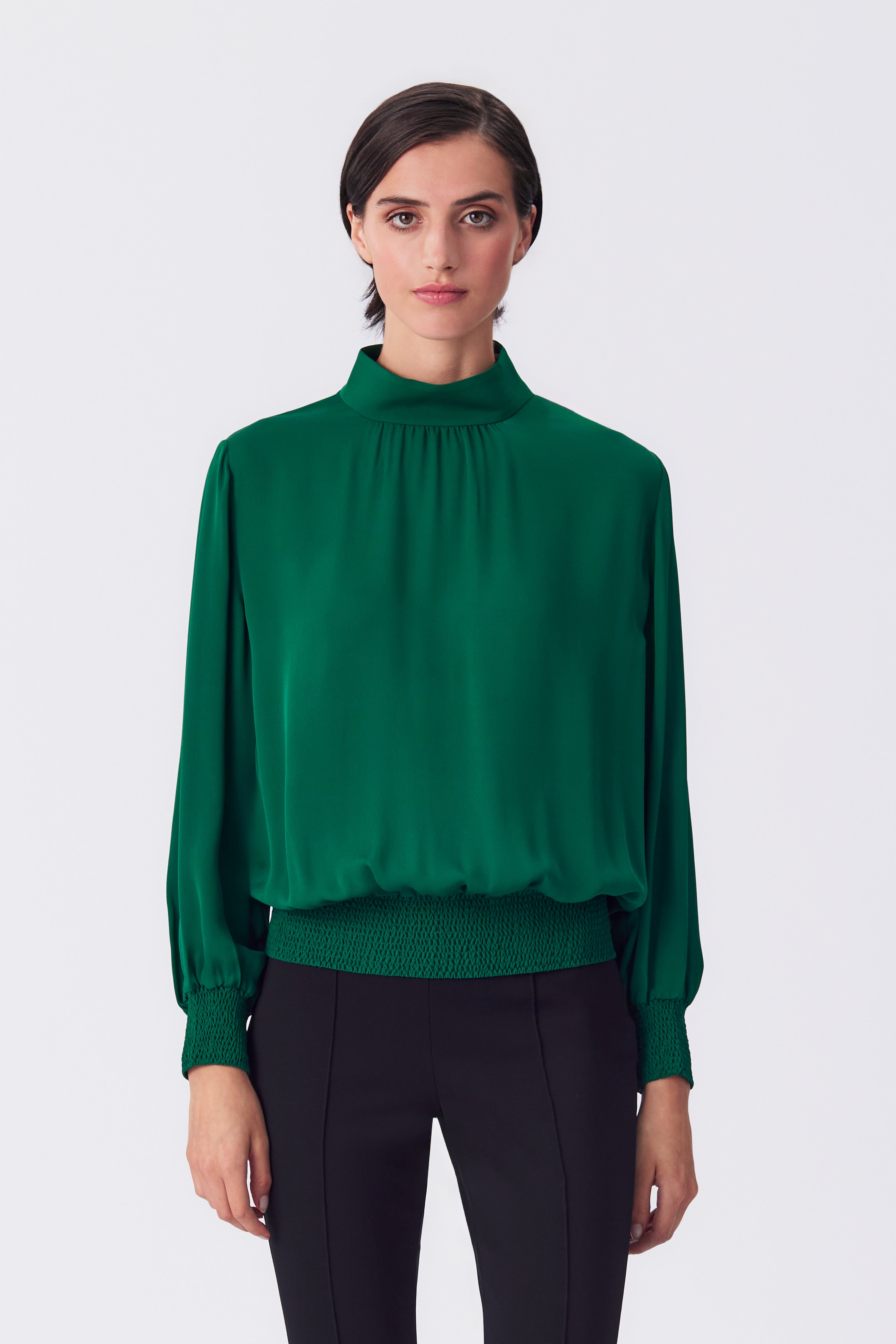 Lottie Emerald Silk High Neck Blouse