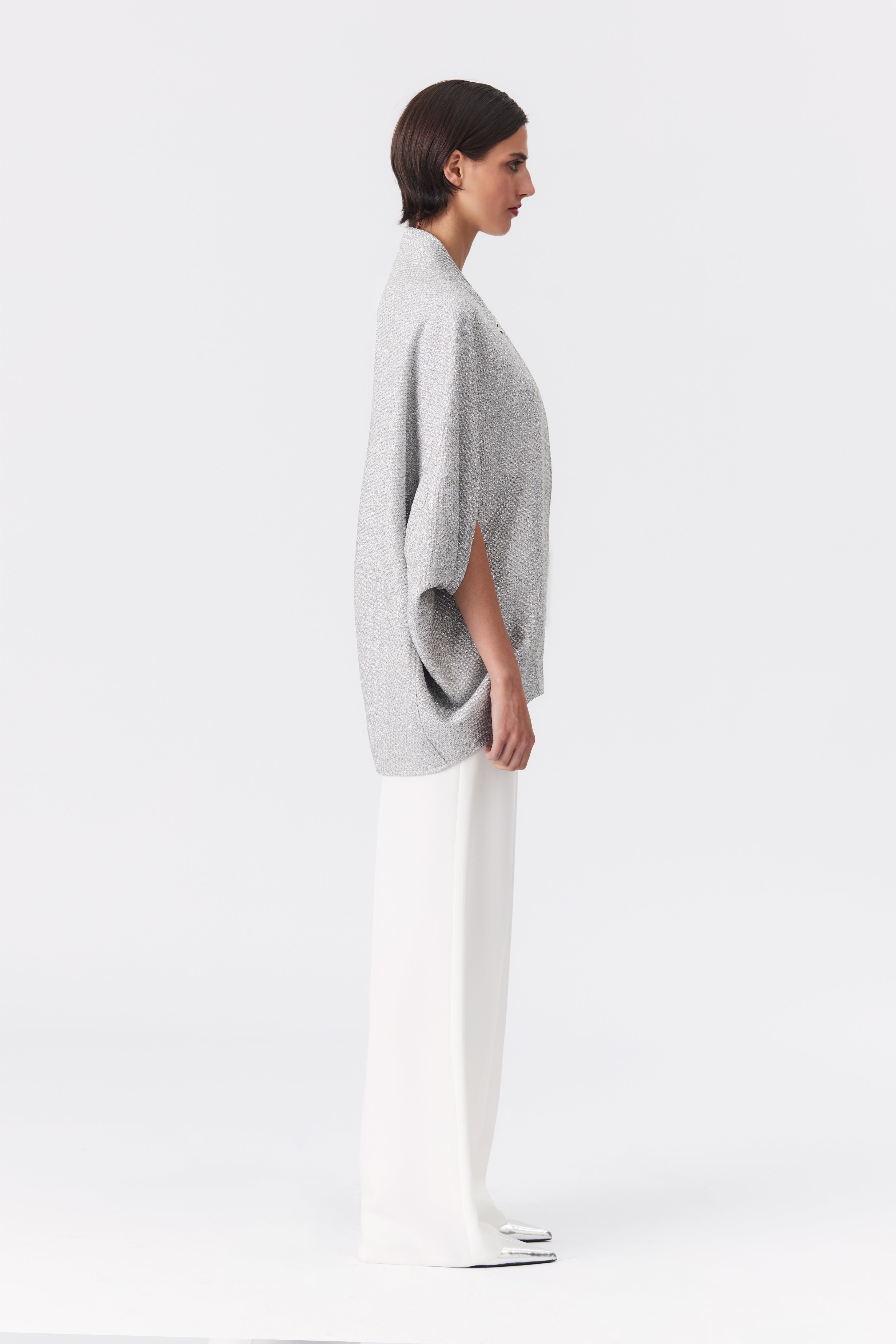 Luna Silver Metallic Tweed Cape