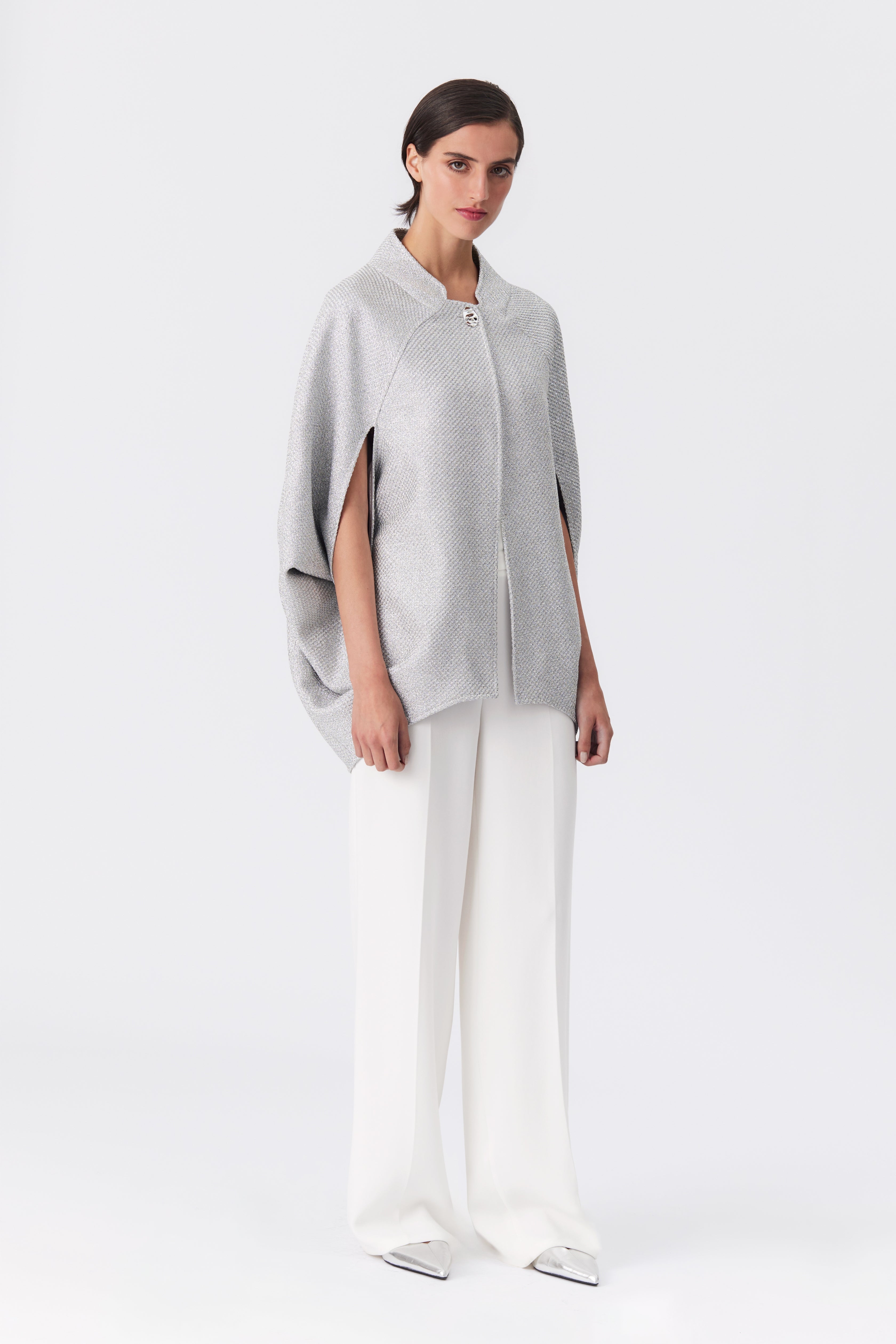 Luna Silver Metallic Tweed Cape