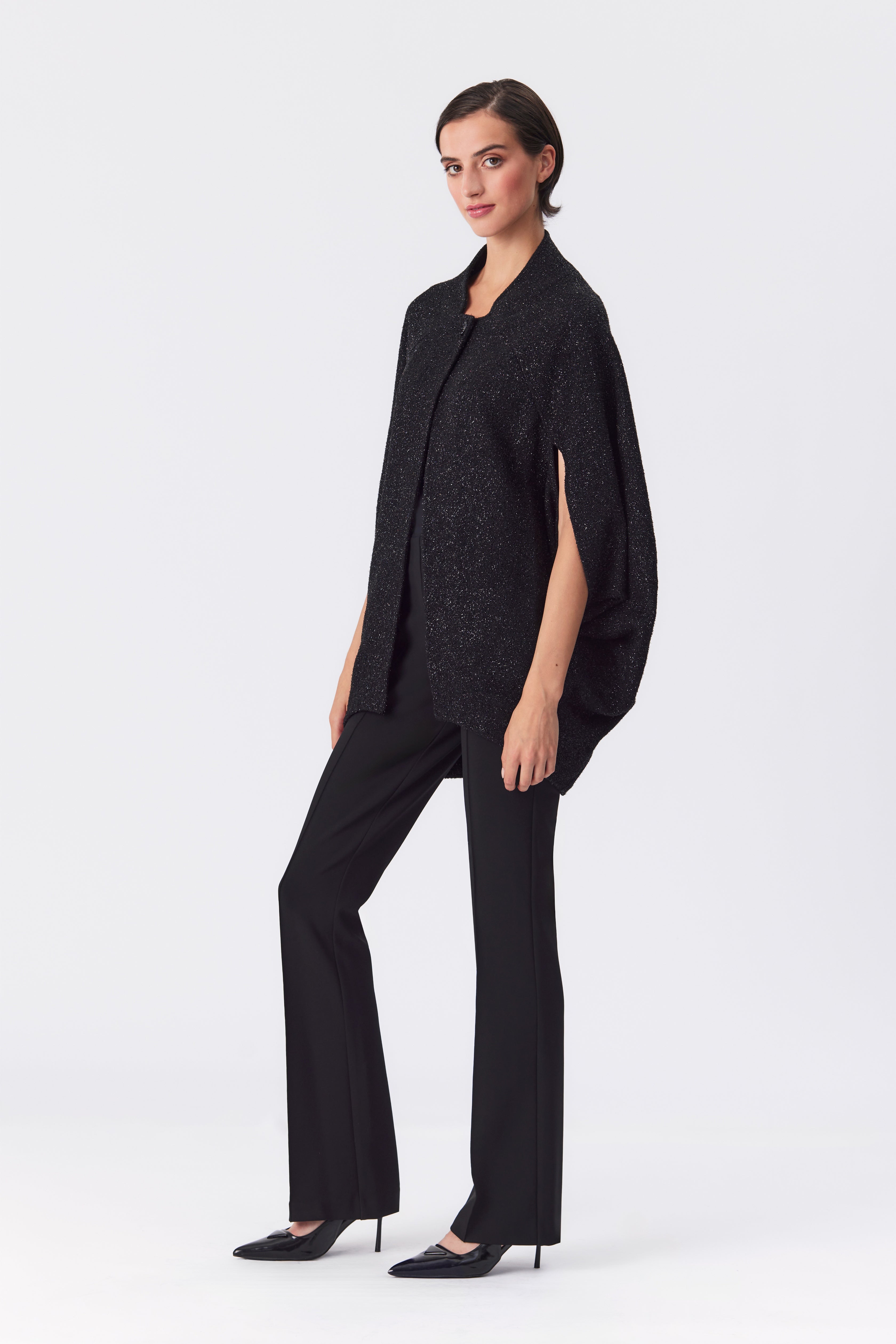 Lyra Black Lurex Tweed Cape