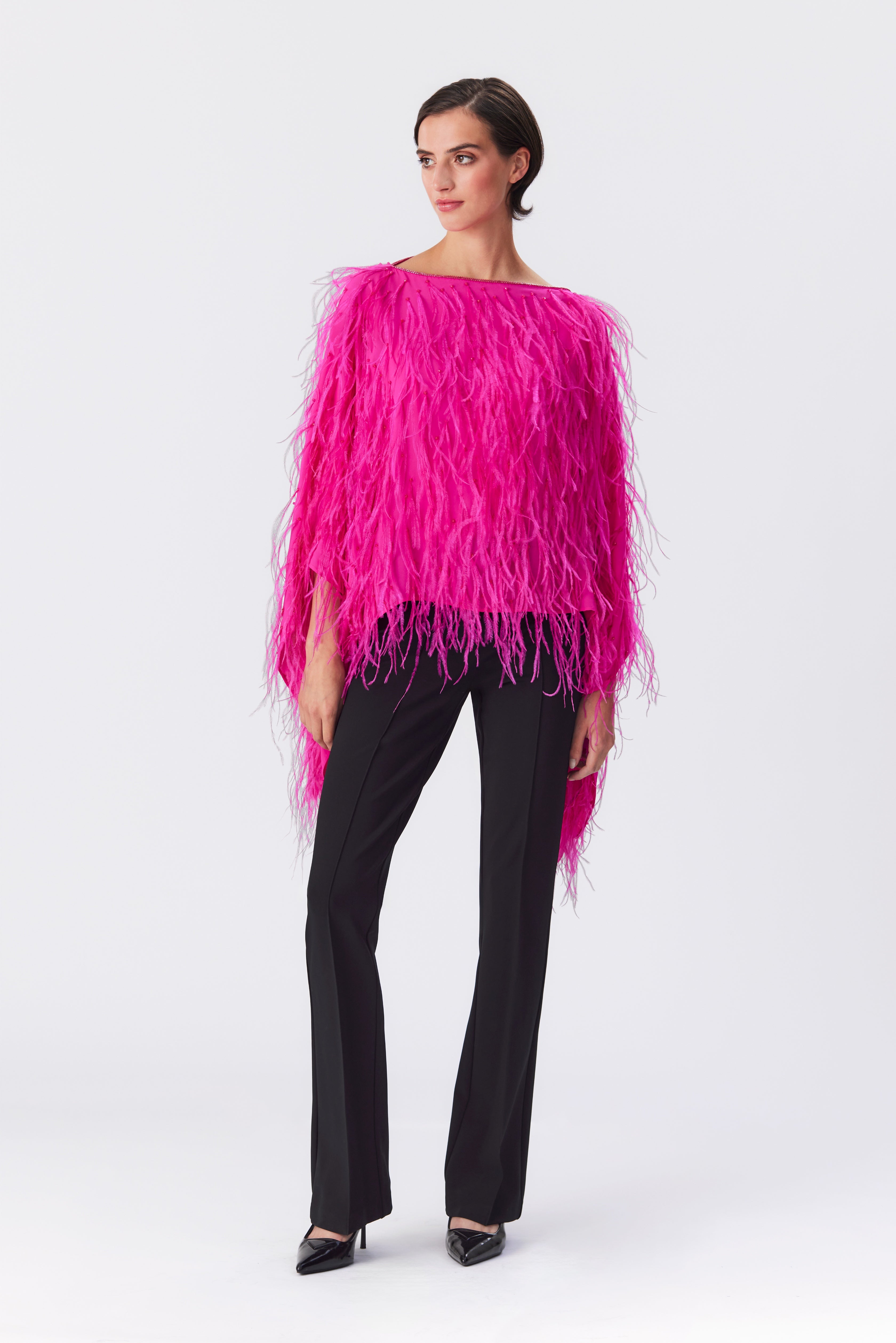 Margot Feather Embellished Top in Bright Pink