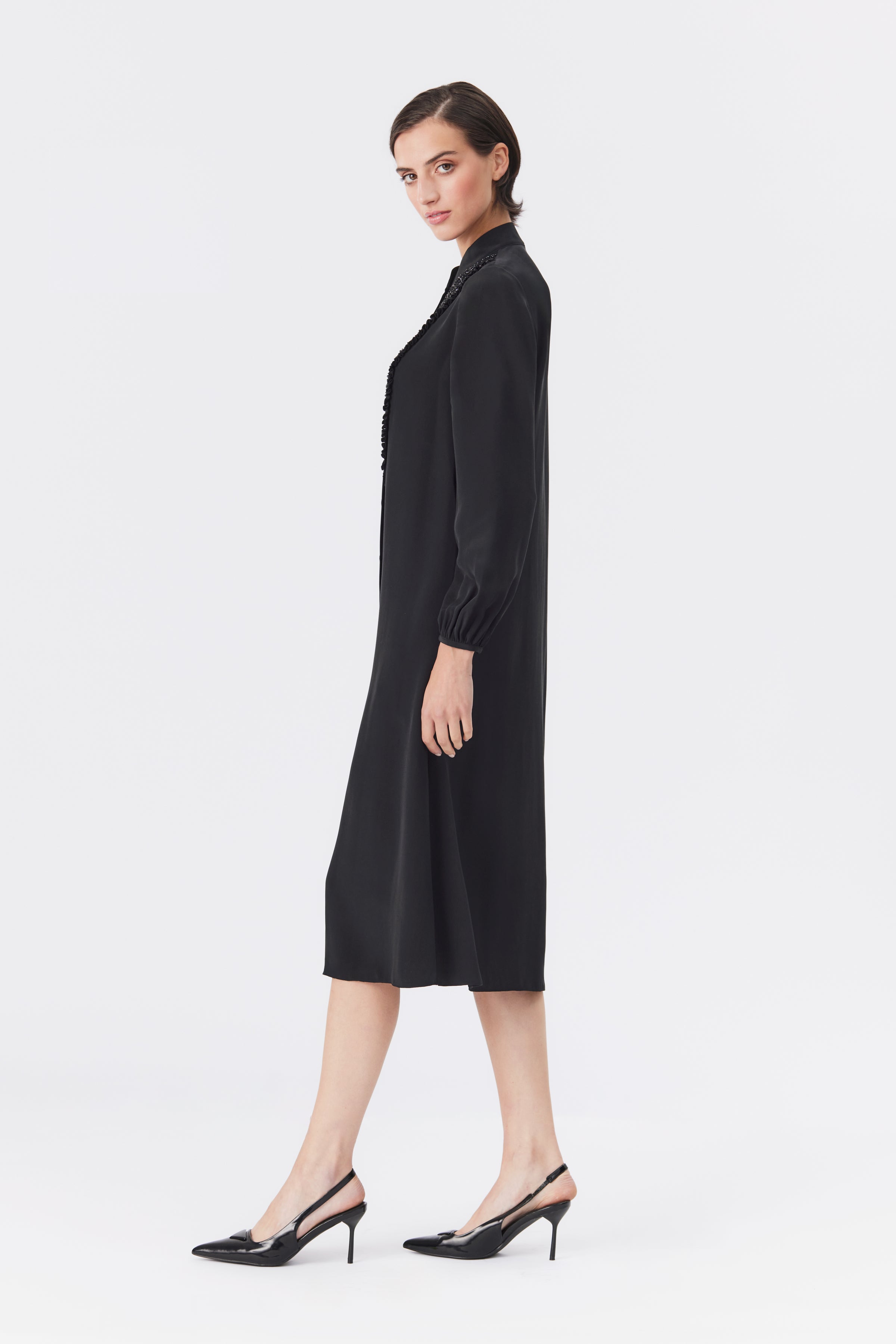 Marina Black Silk Shirt Dress