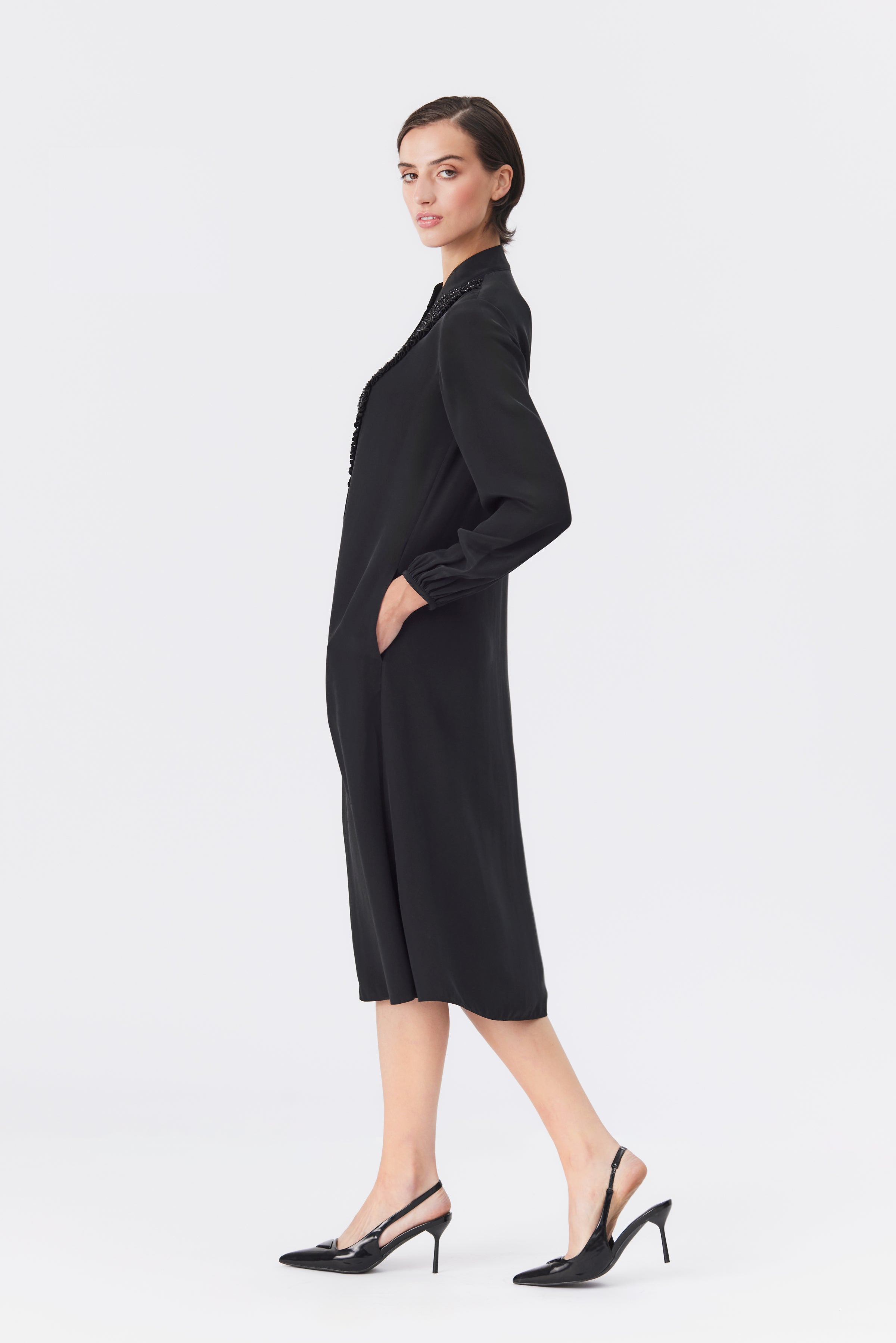 Marina Black Silk Shirt Dress