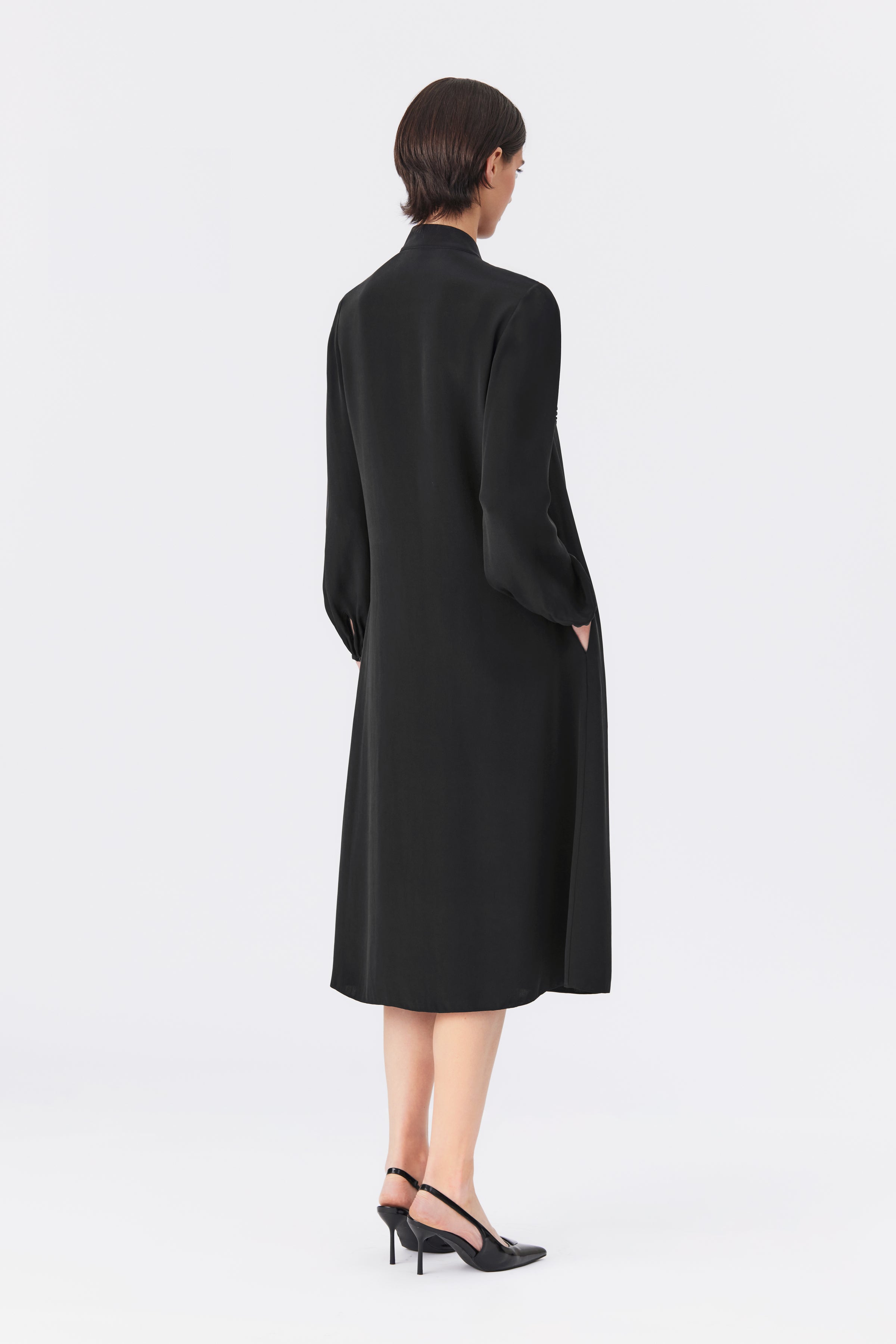 Marina Black Silk Shirt Dress