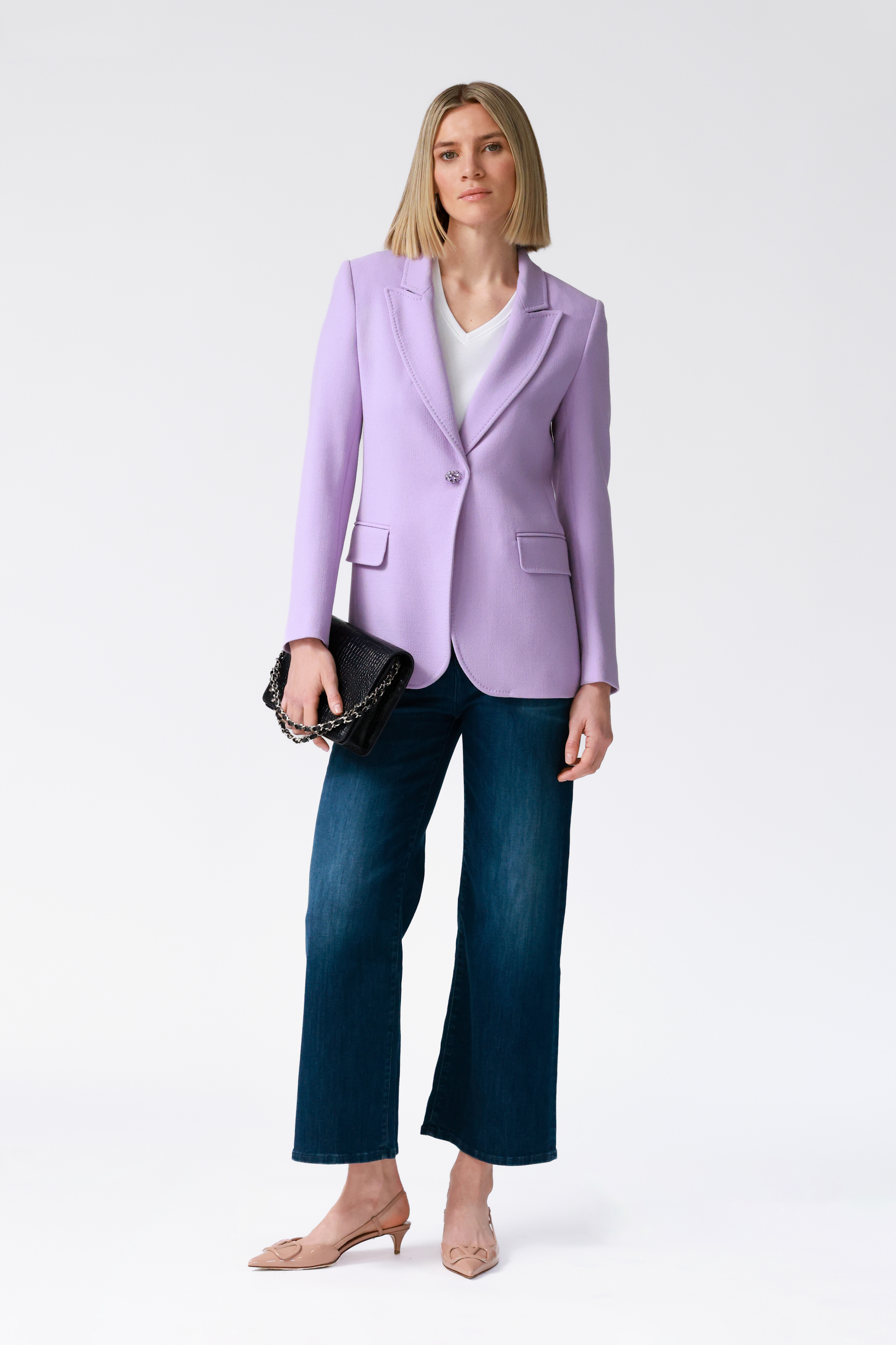 Marina Single-Breasted Wool Blazer in Lilac