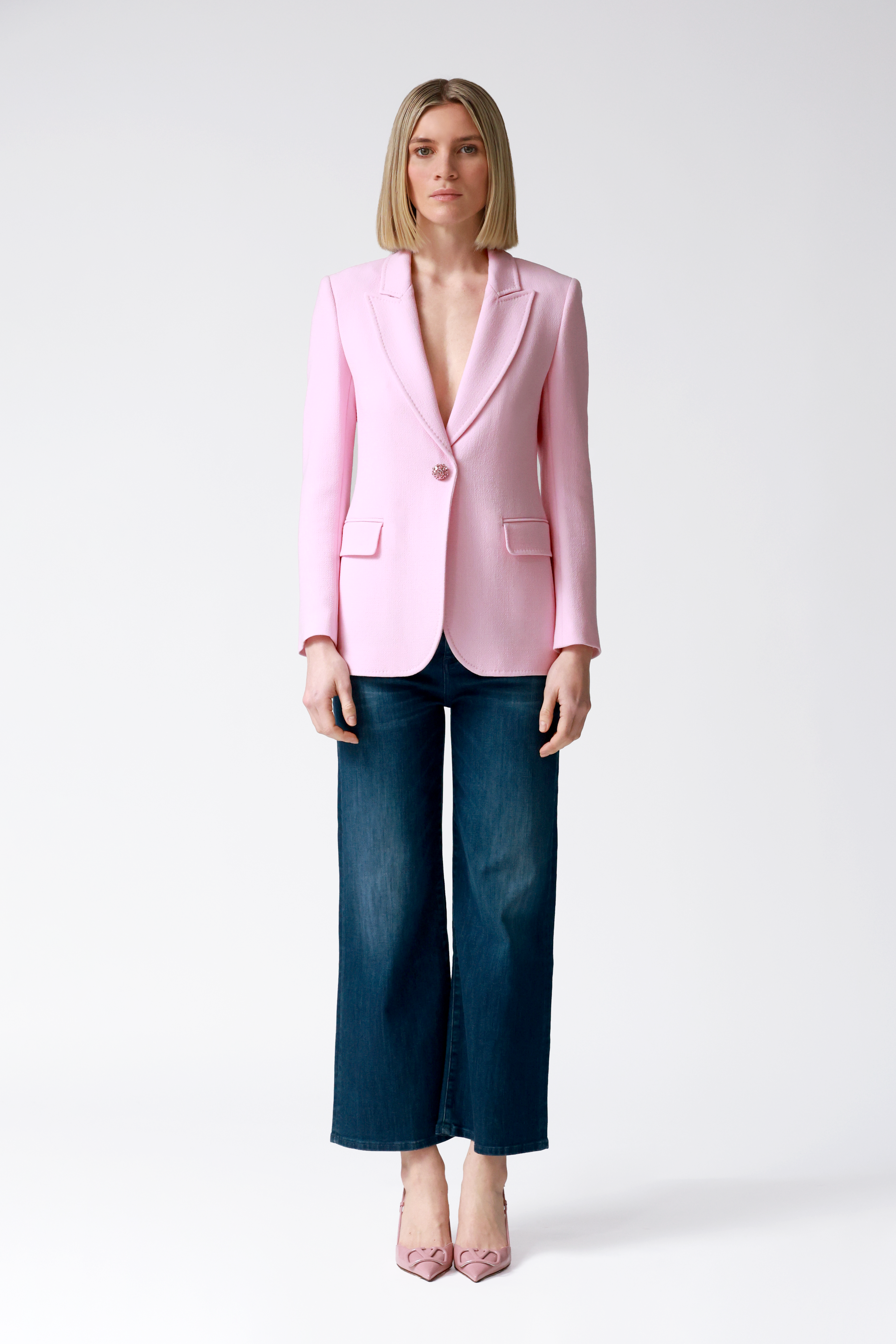 Marina Single-Breasted Wool Blazer in Pink