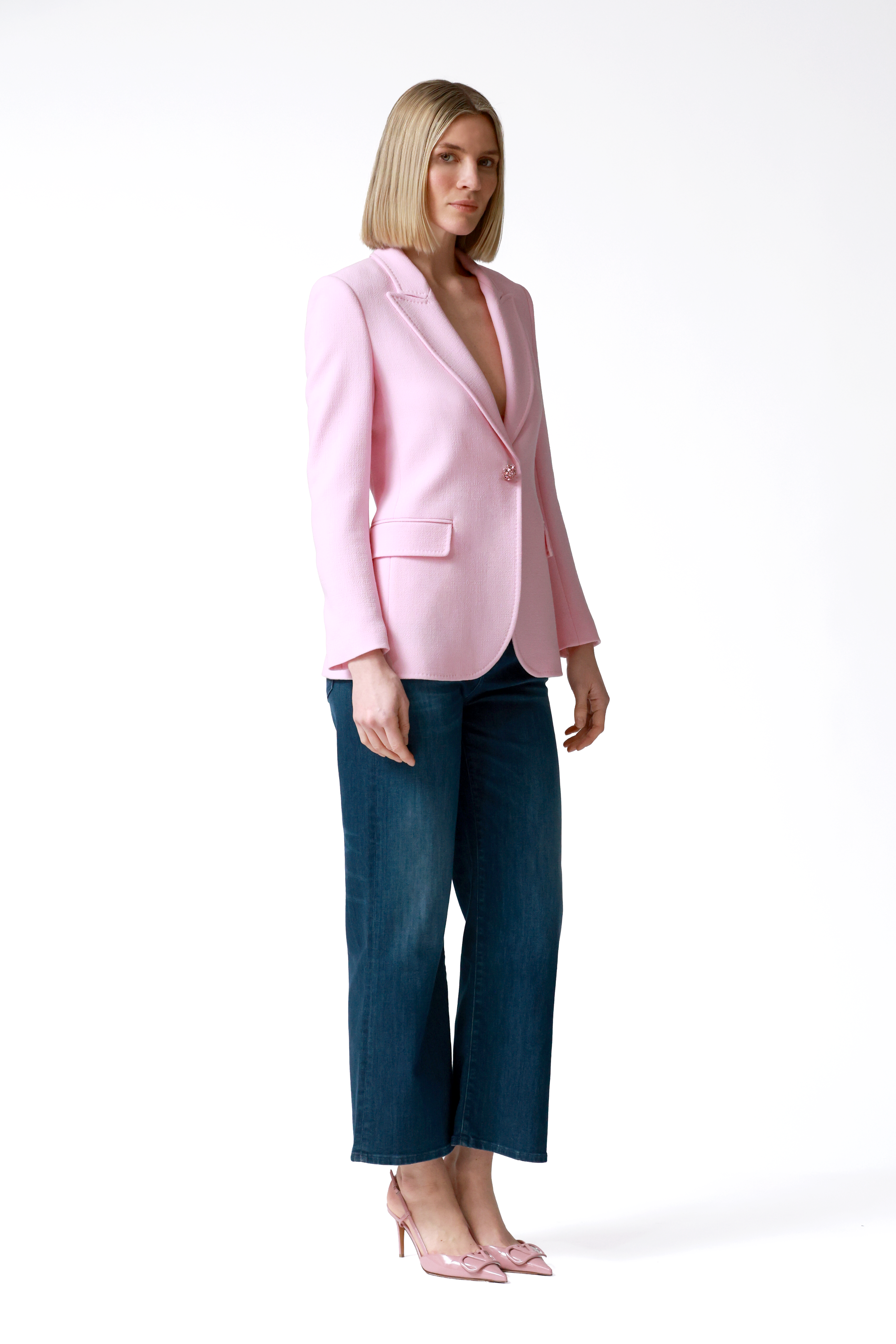 Marina Single-Breasted Wool Blazer in Pink
