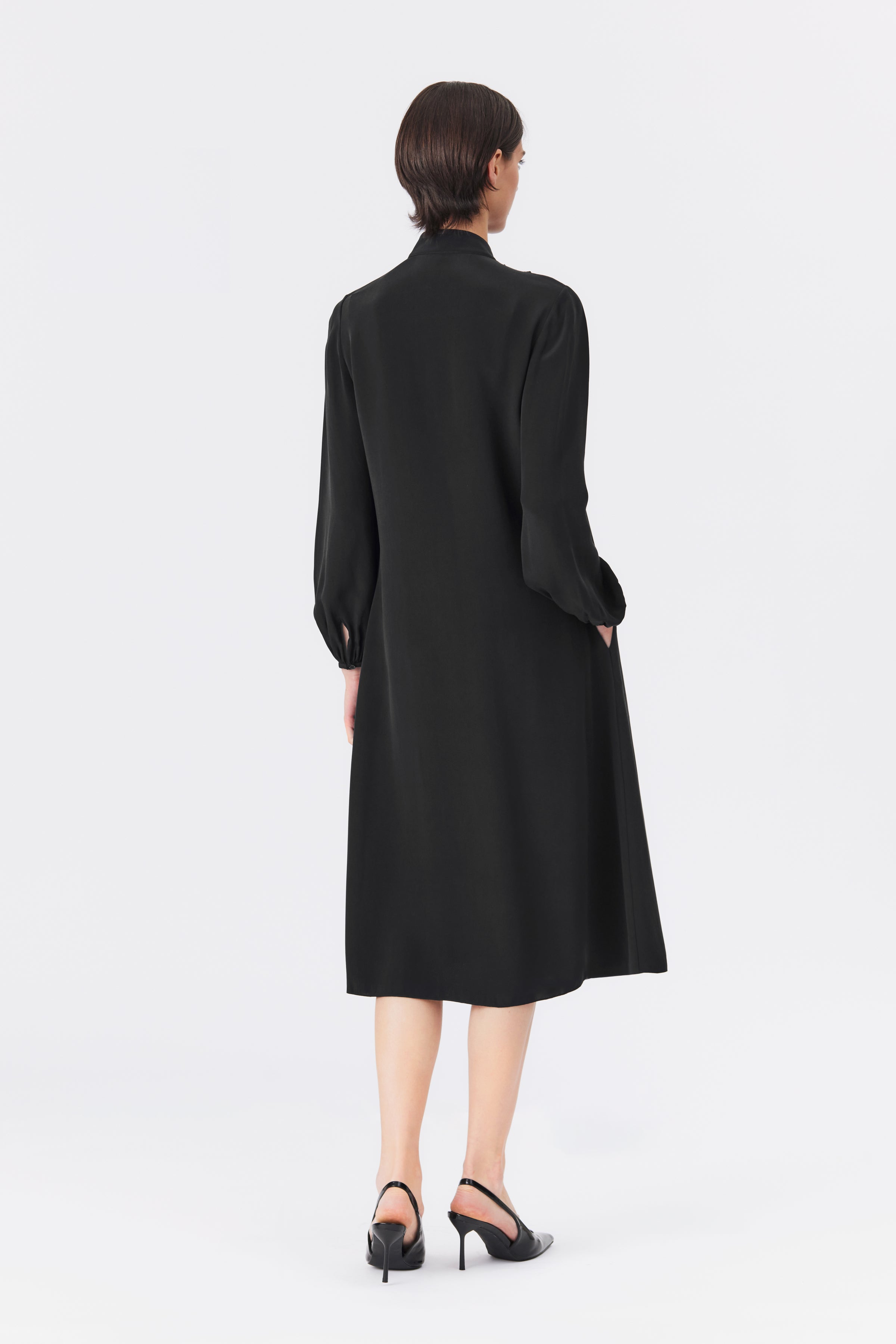 Marina Black Silk Shirt Dress