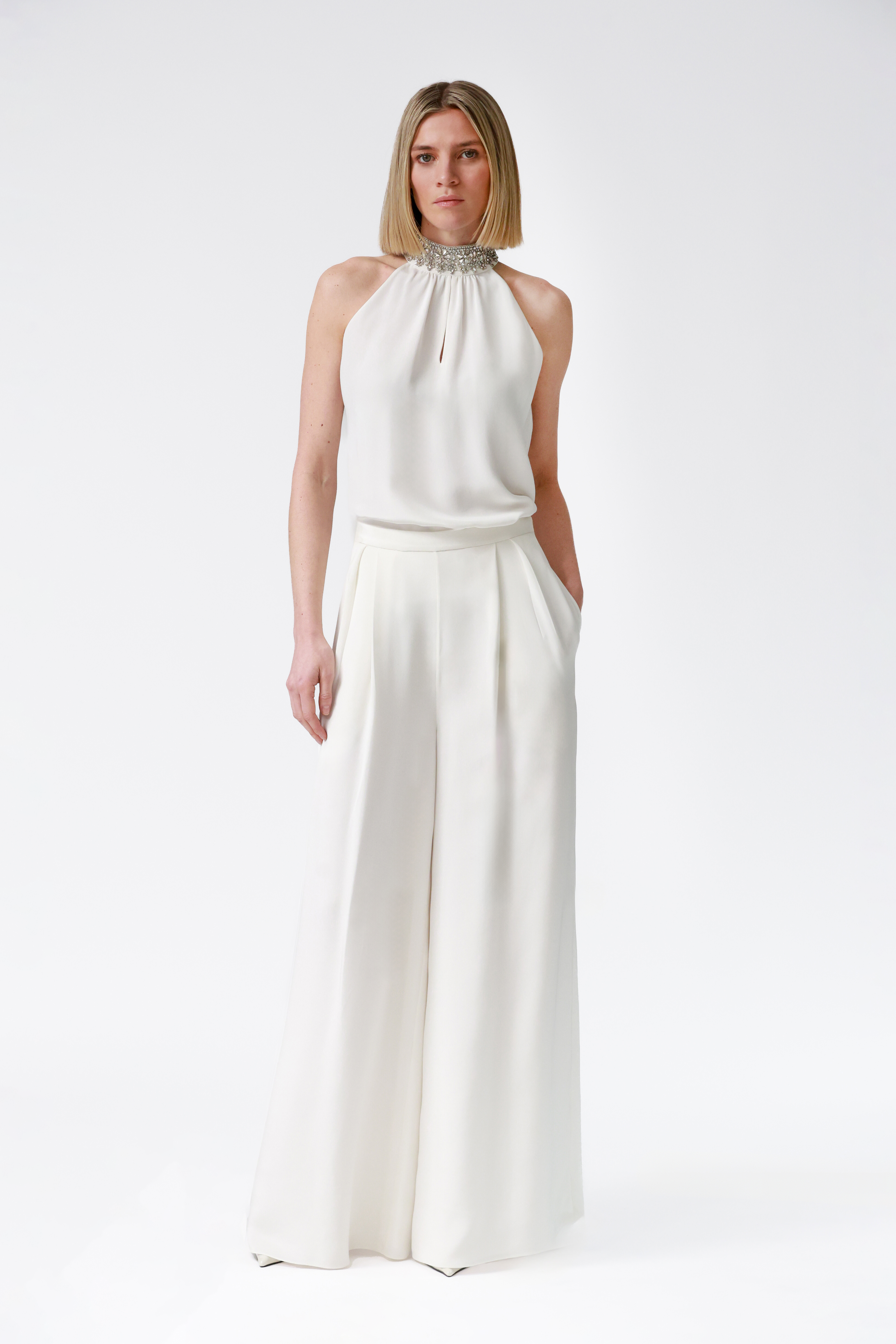 Mari Silk Palazzo Trousers in Ivory