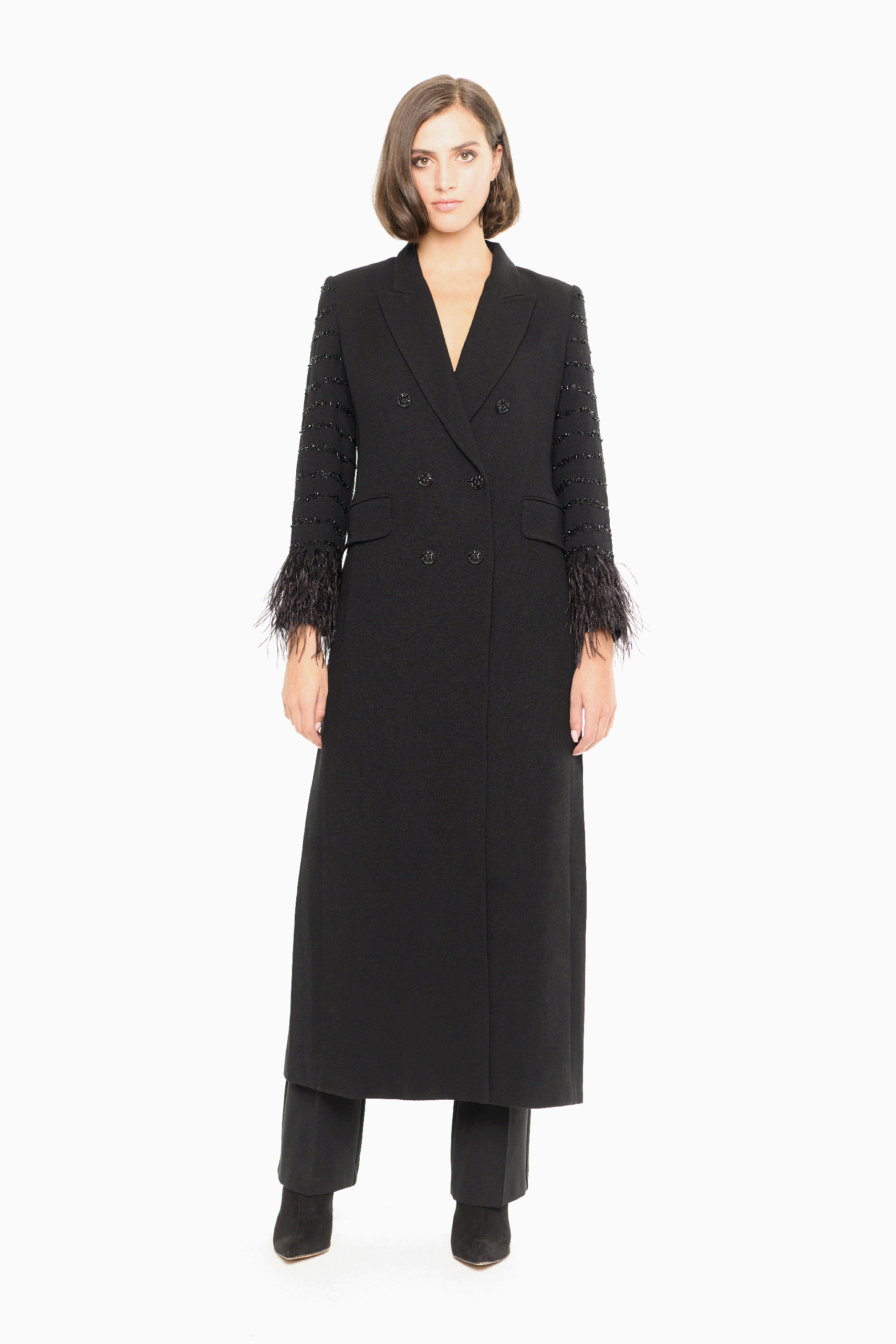 Nikki Black Embellished Wool Coat