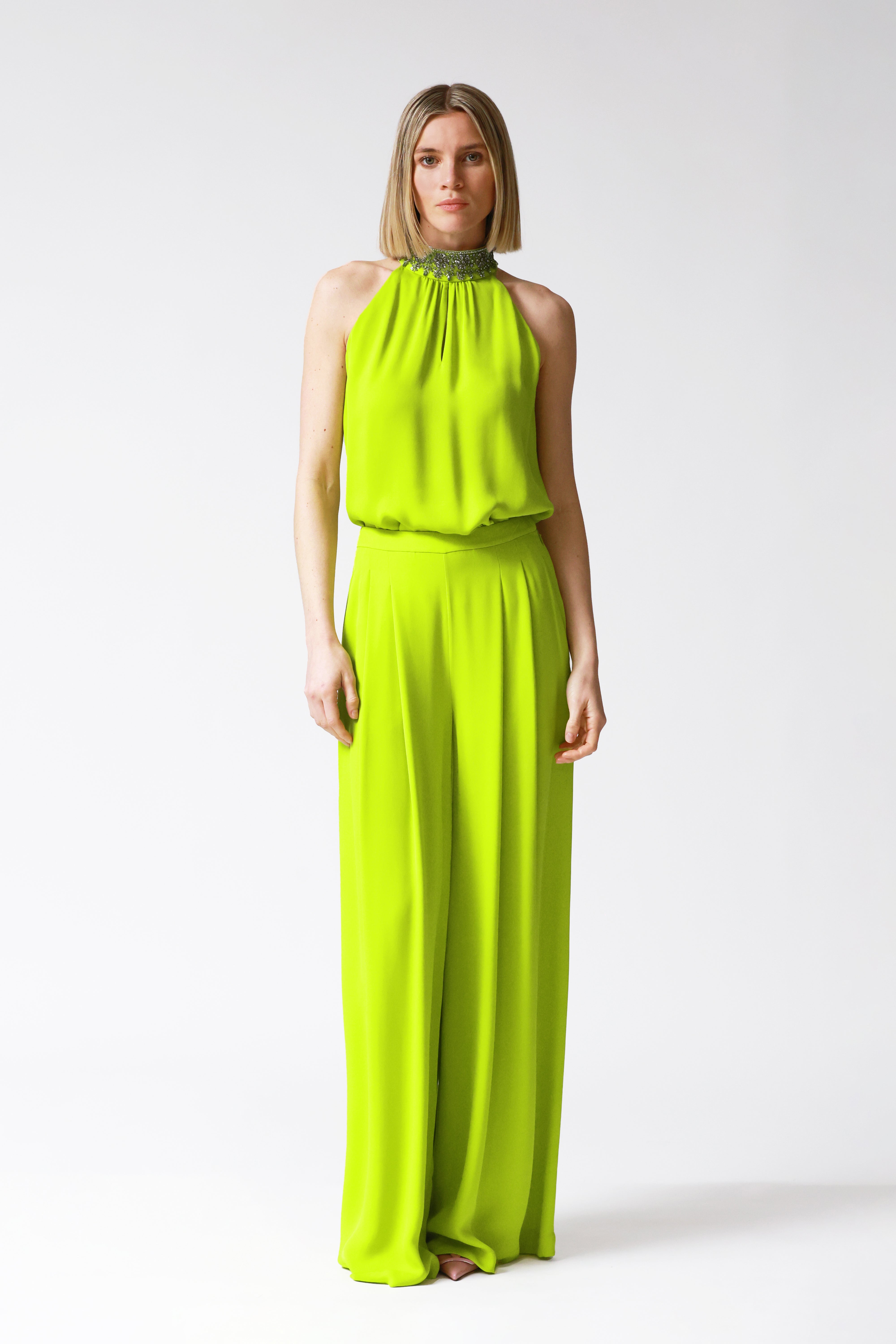 Noor Embellished Halterneck in Lime