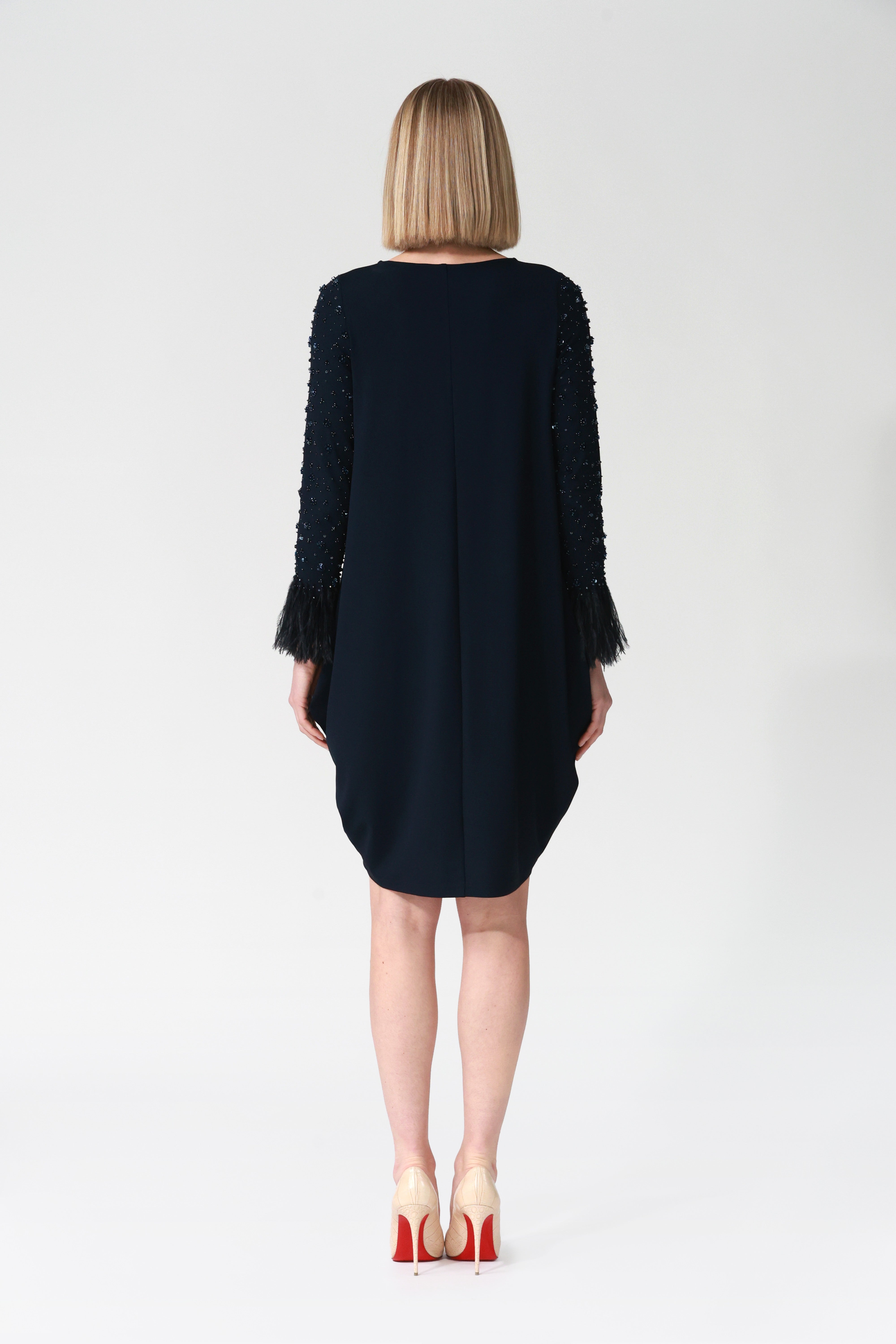 Odette Stretch Jersey Dress with Embellished Sleeves