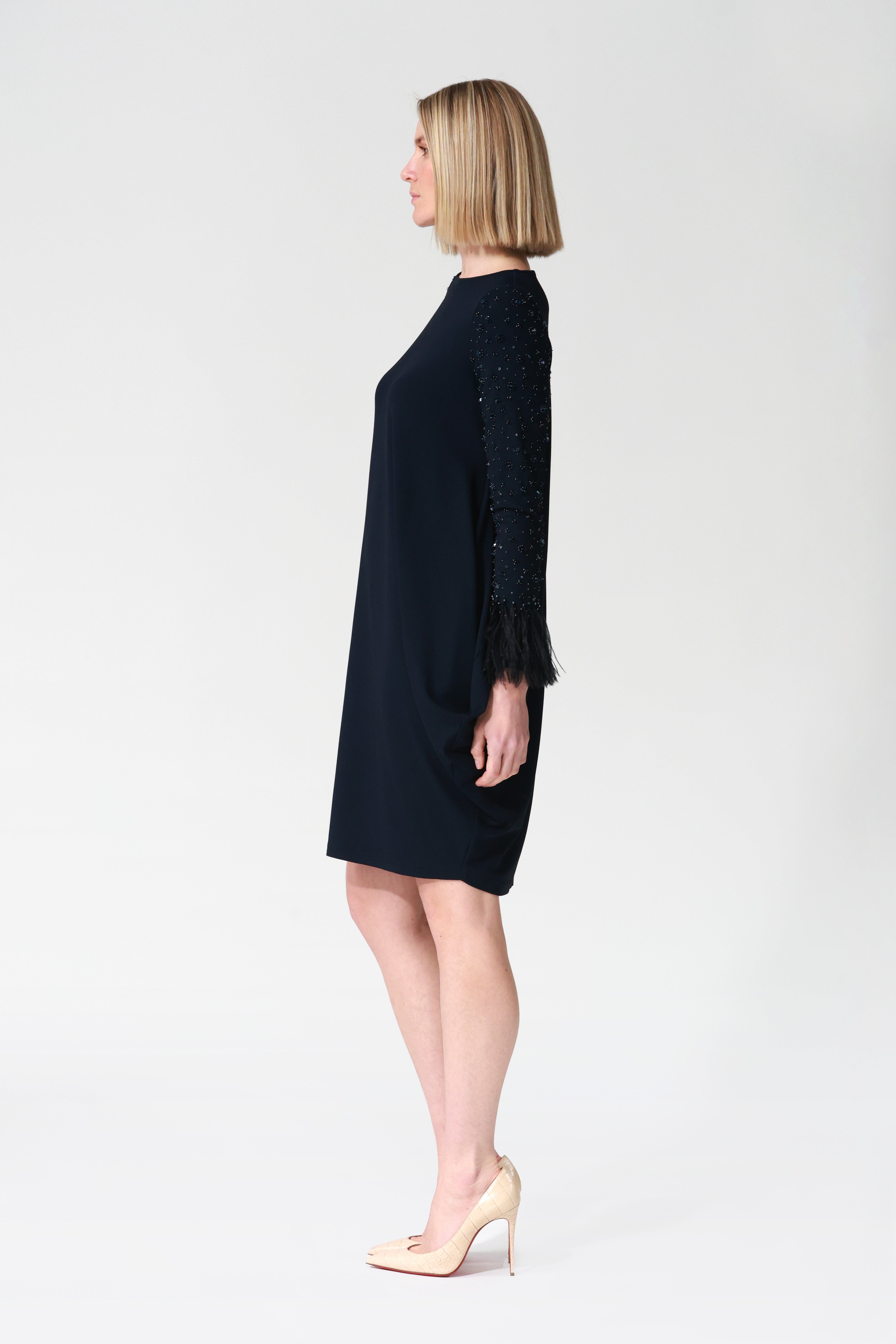 Odette Stretch Jersey Dress with Embellished Sleeves