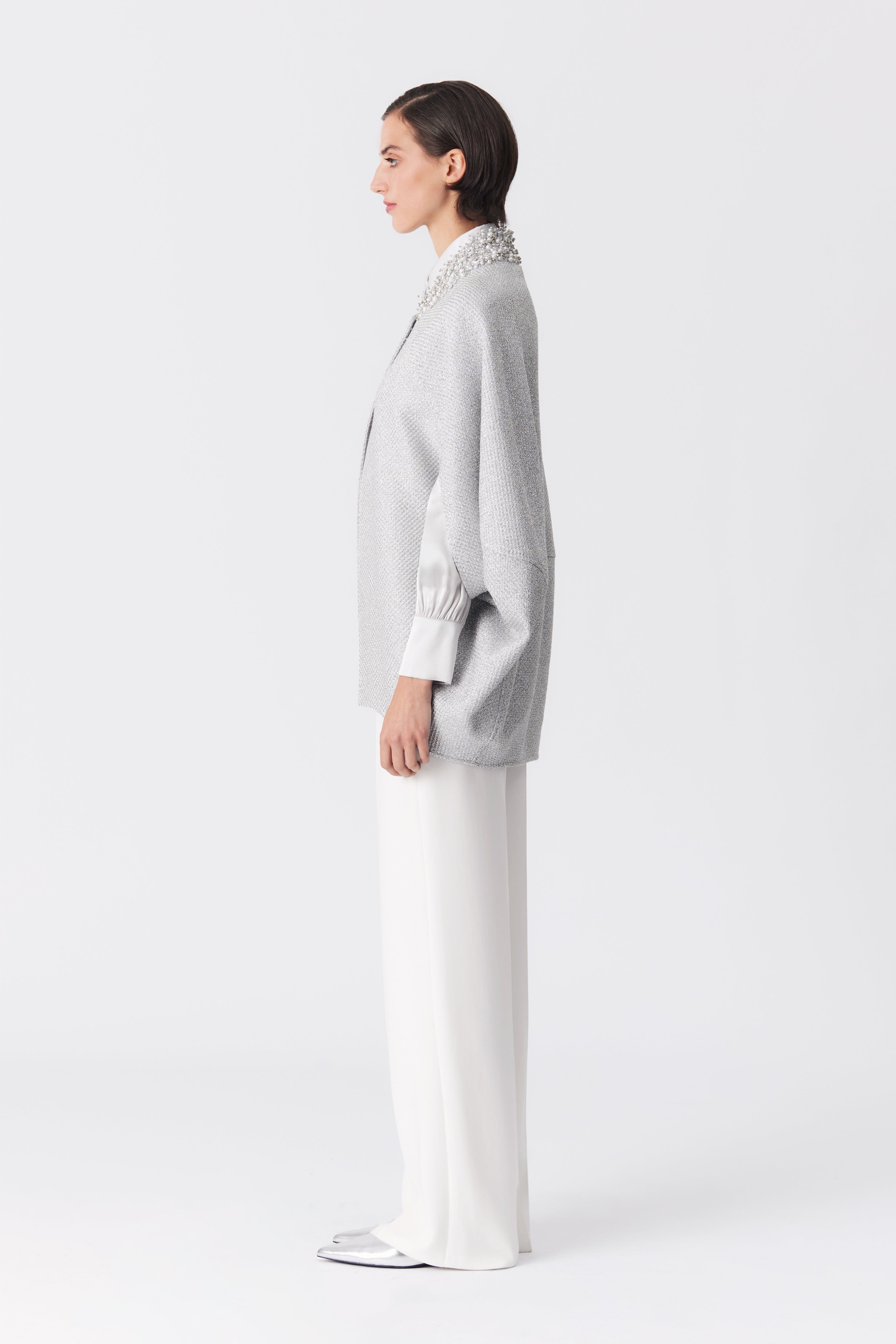 Orana Silver Metallic Tweed Cape