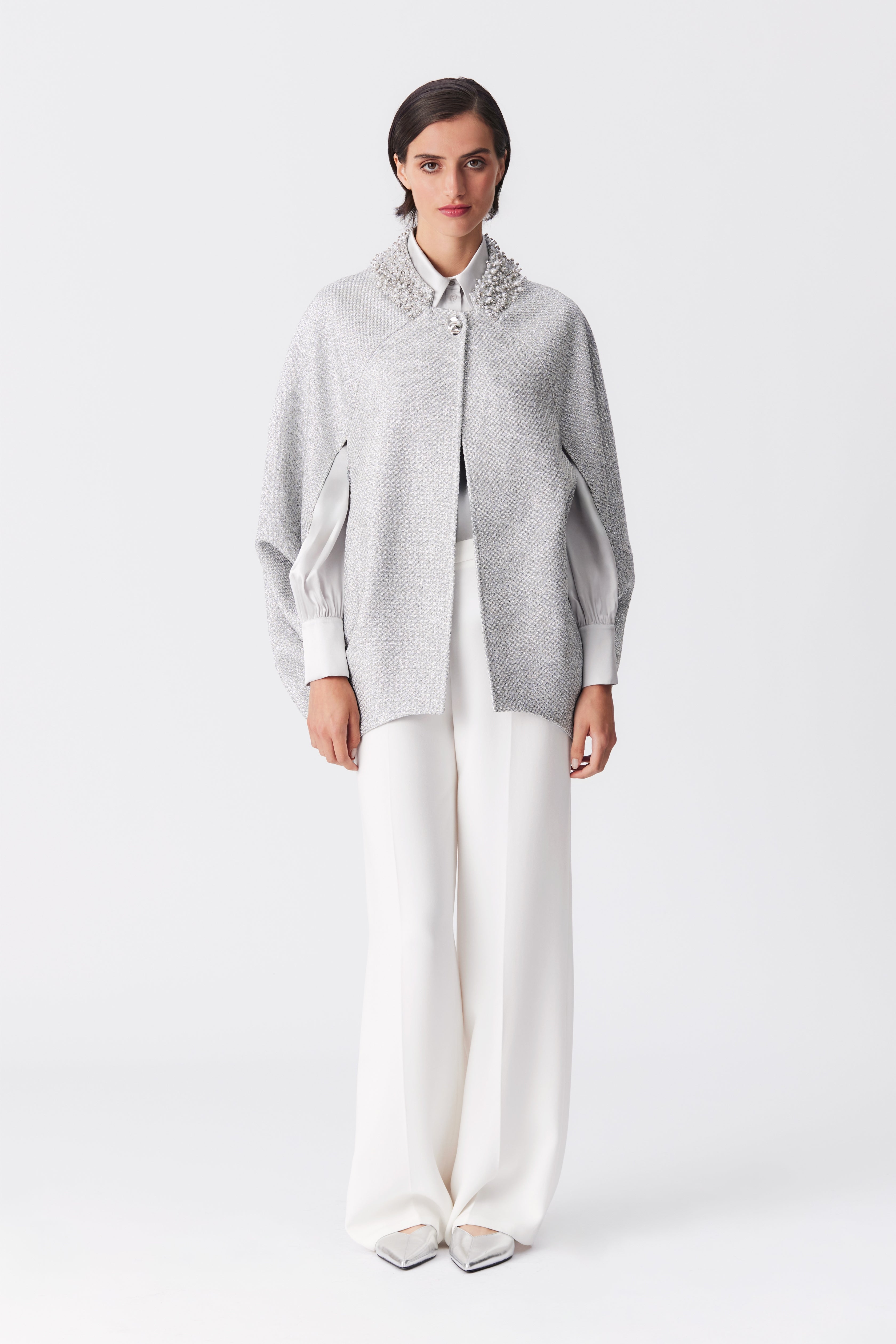 Orana Silver Metallic Tweed Cape