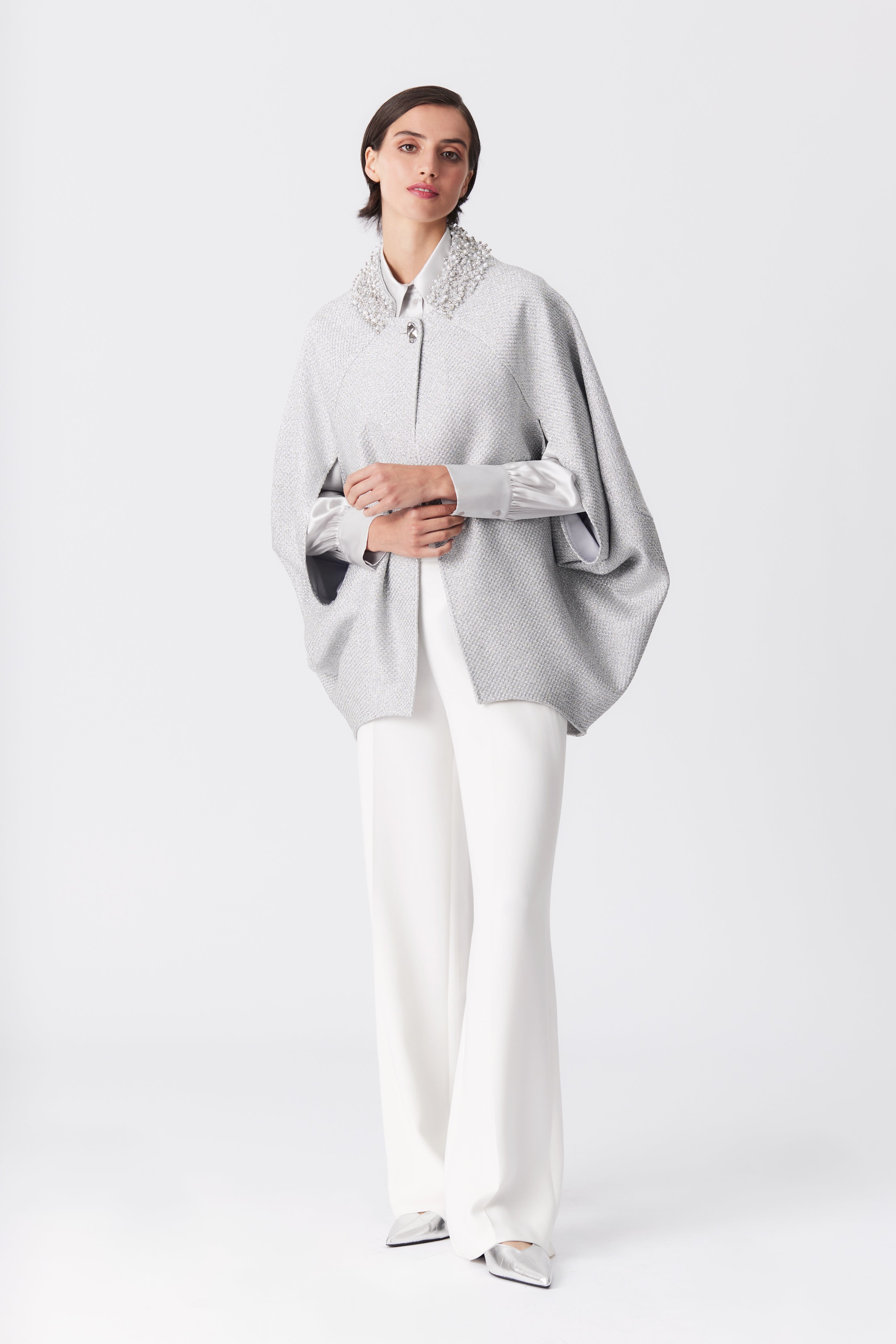 Orana Silver Metallic Tweed Cape