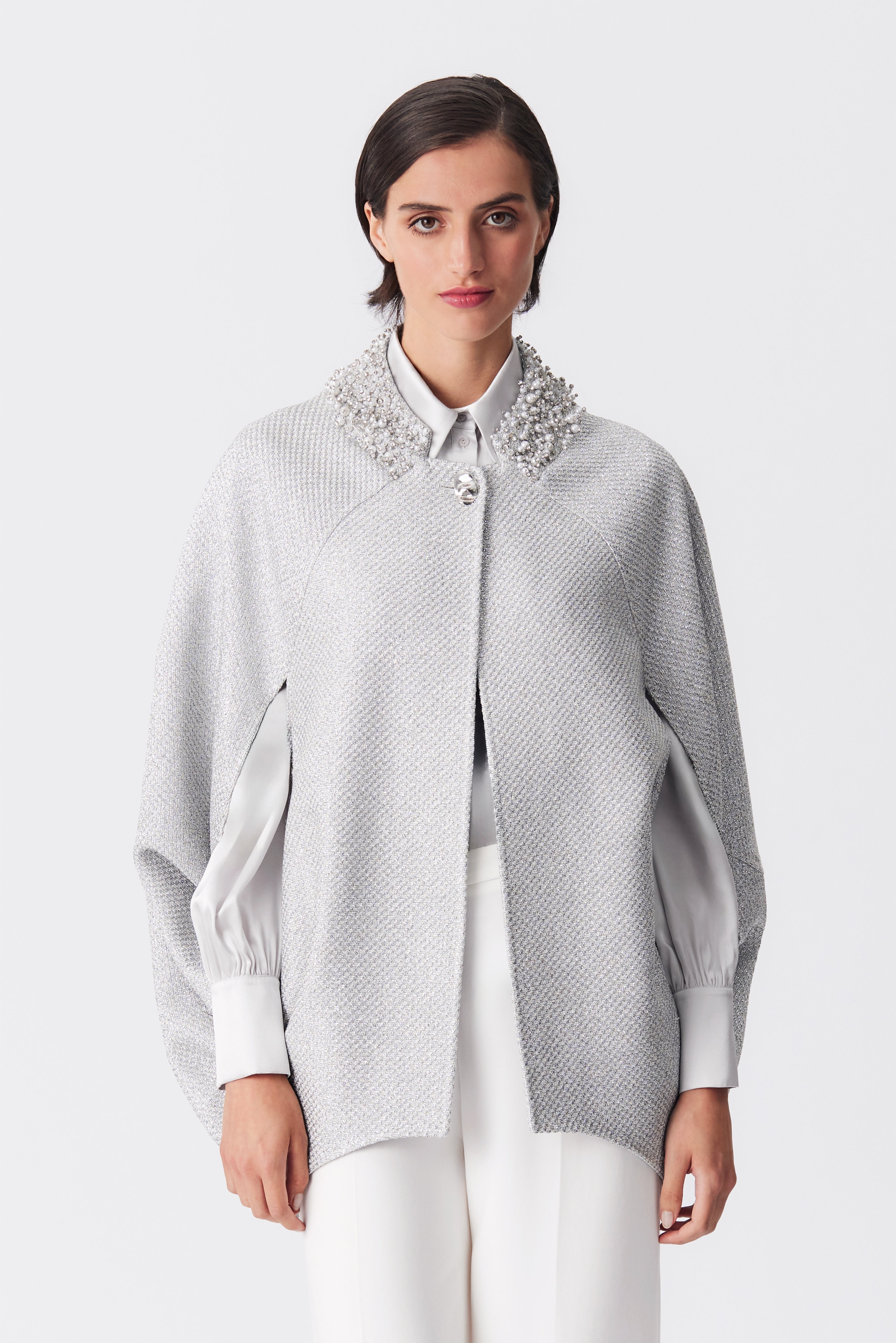 Orana Silver Metallic Tweed Cape