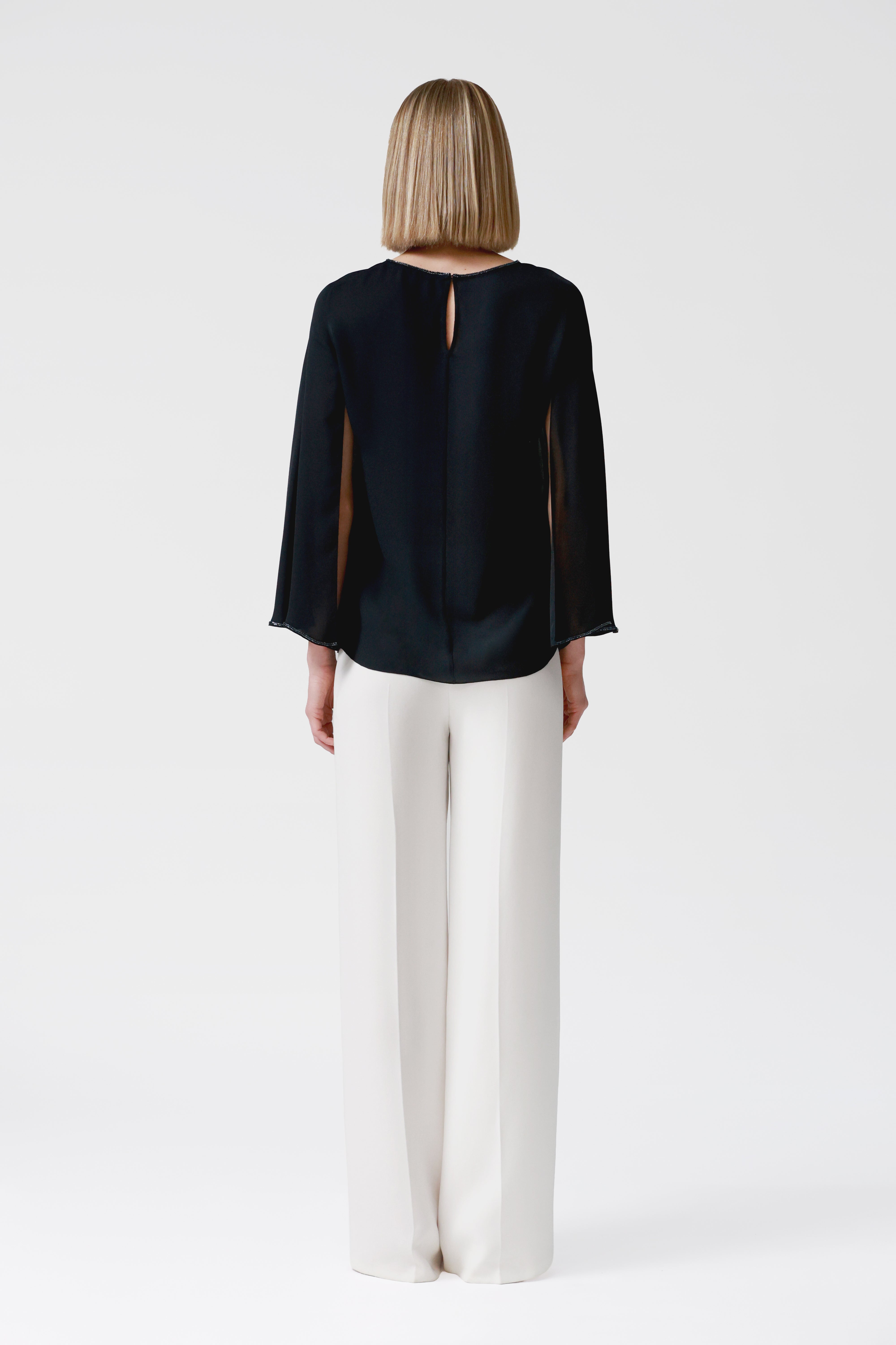 Petra Navy Draped Sleeve Blouse