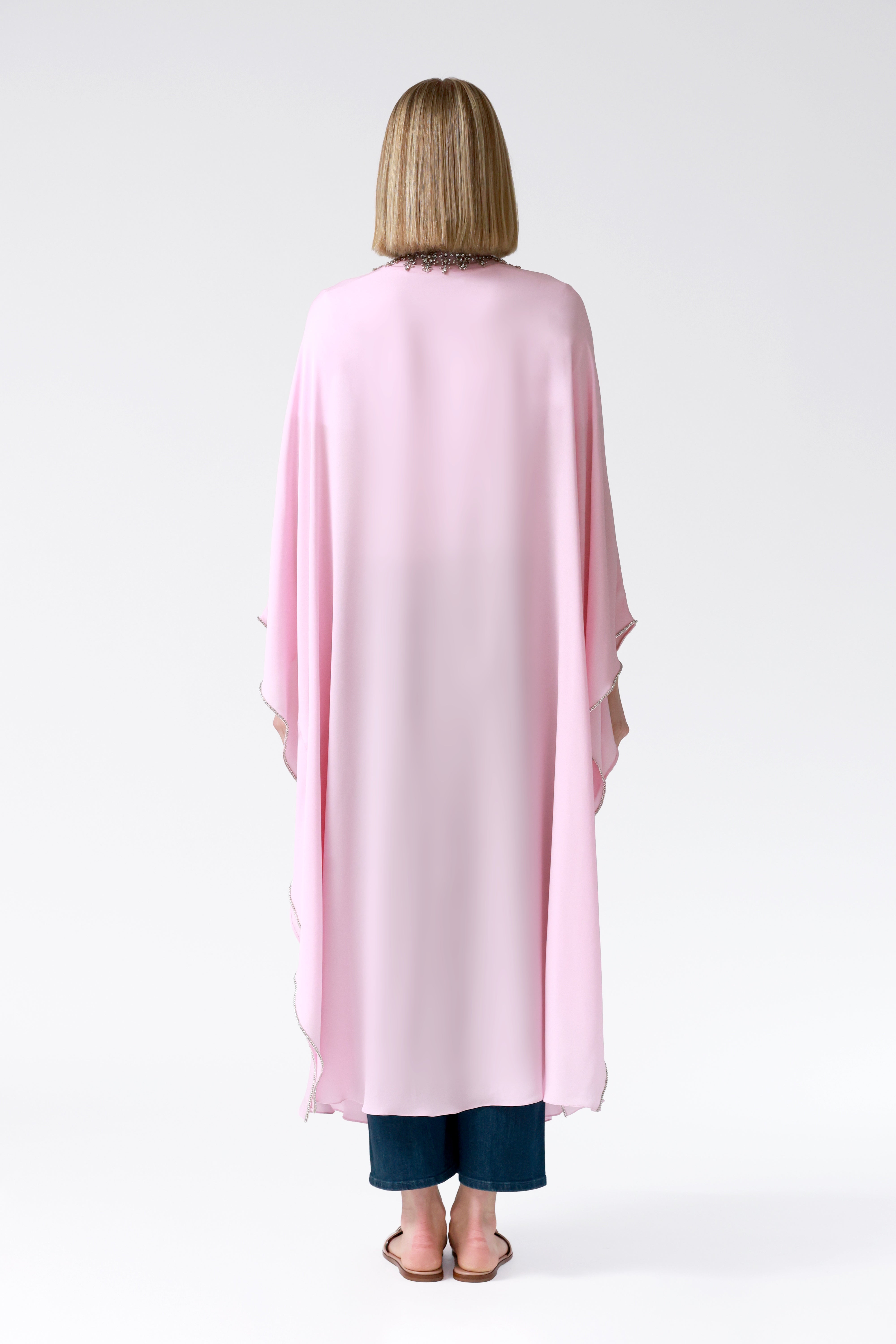 Kimi Embellished Silk Robe in Pink