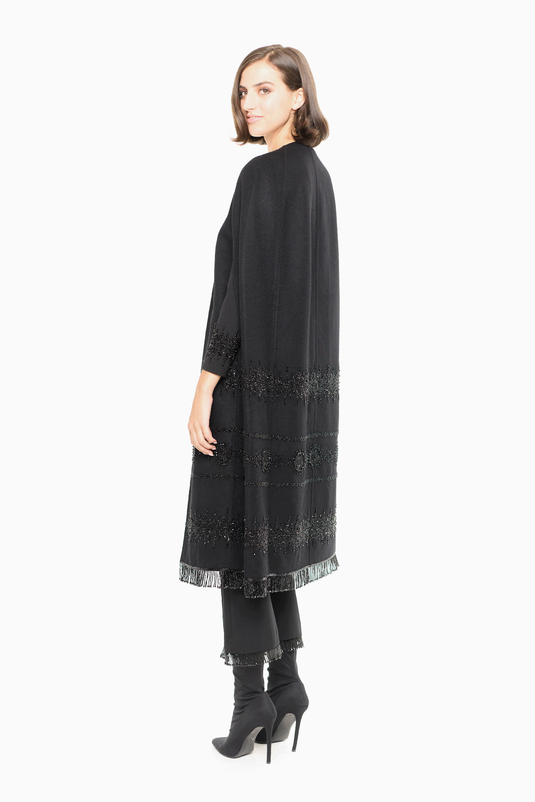 Ria Black Embellished Wool Cape