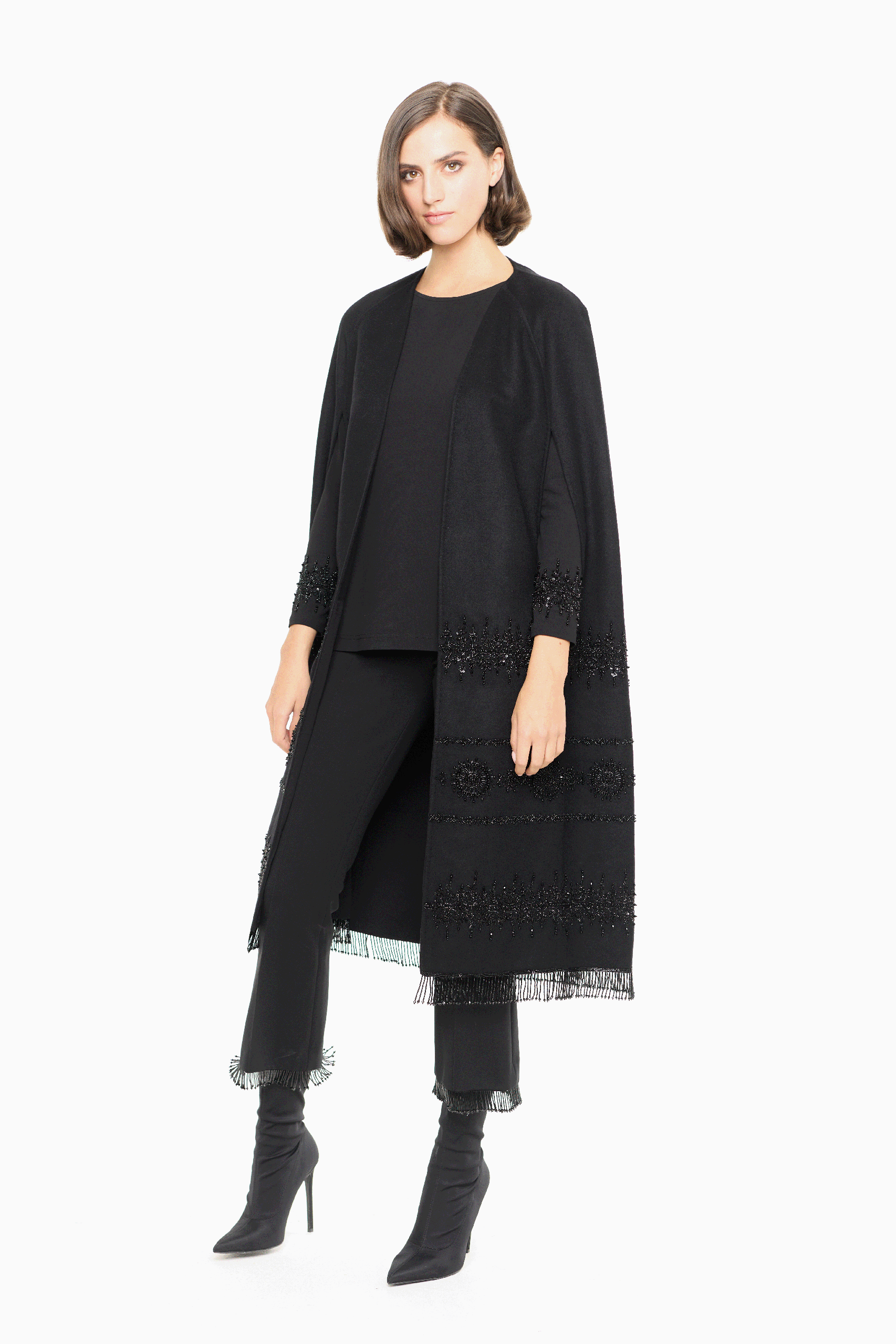 Ria Black Embellished Wool Cape