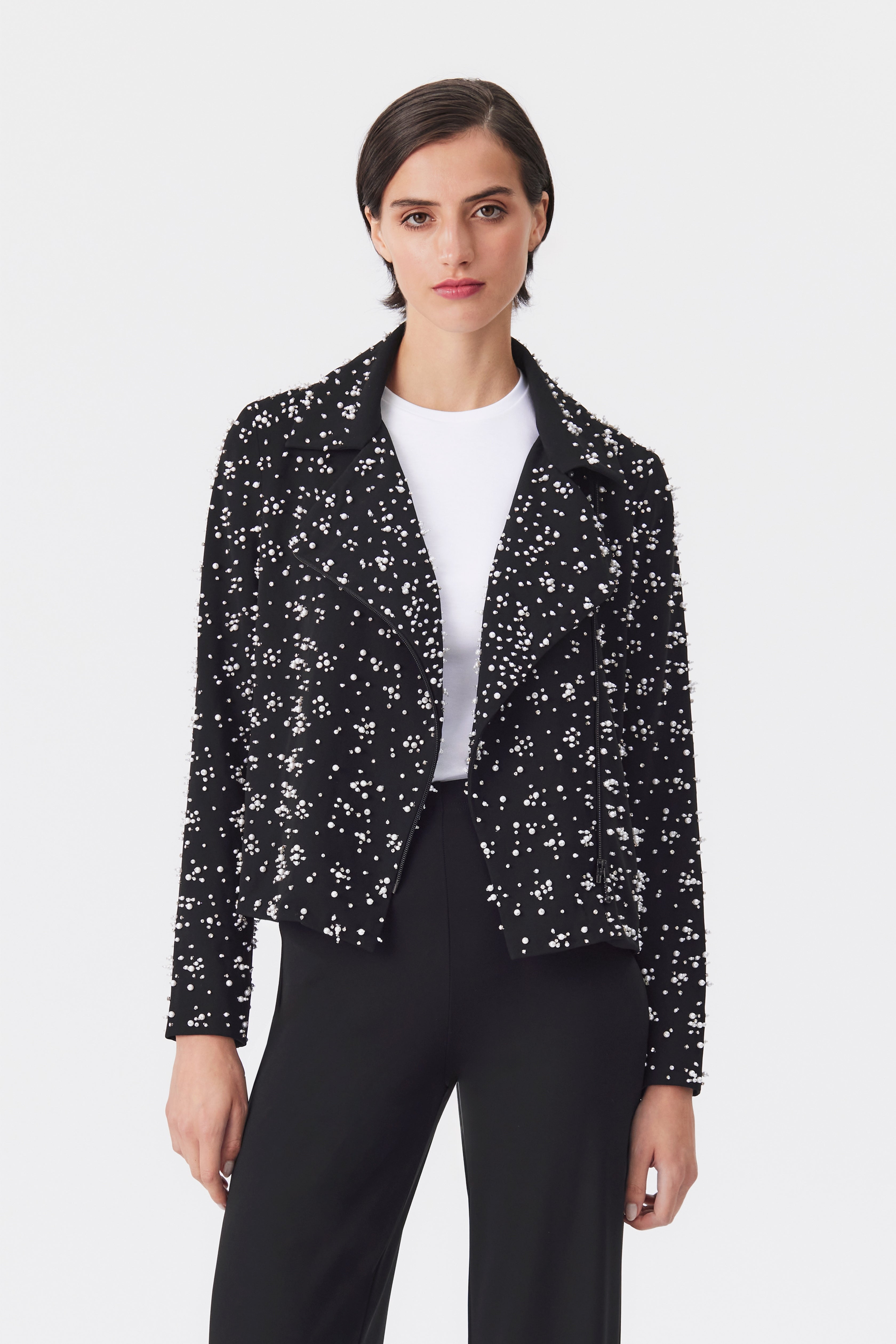 Rumi Black Beaded Biker Jacket