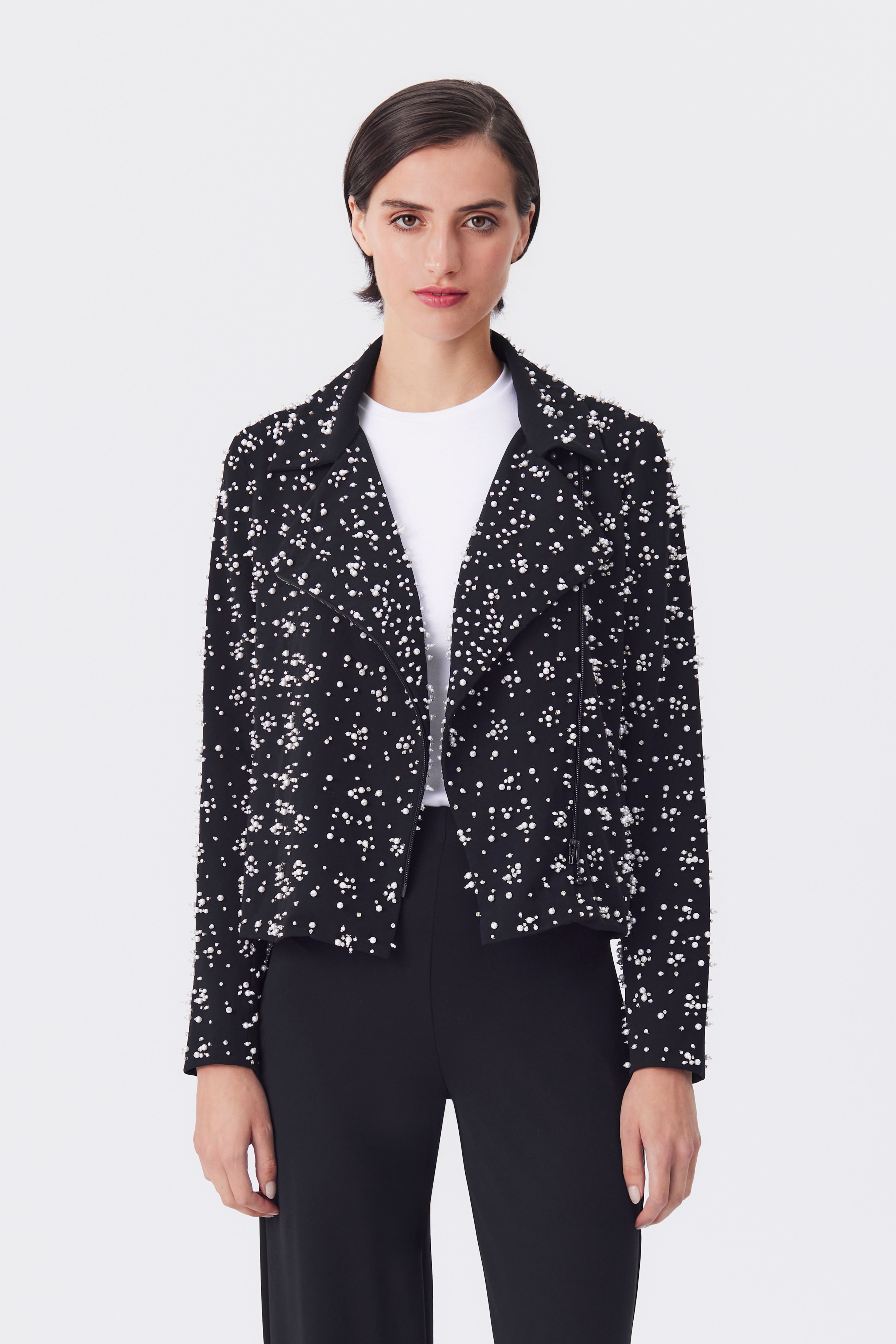 Rumi Black Beaded Biker Jacket