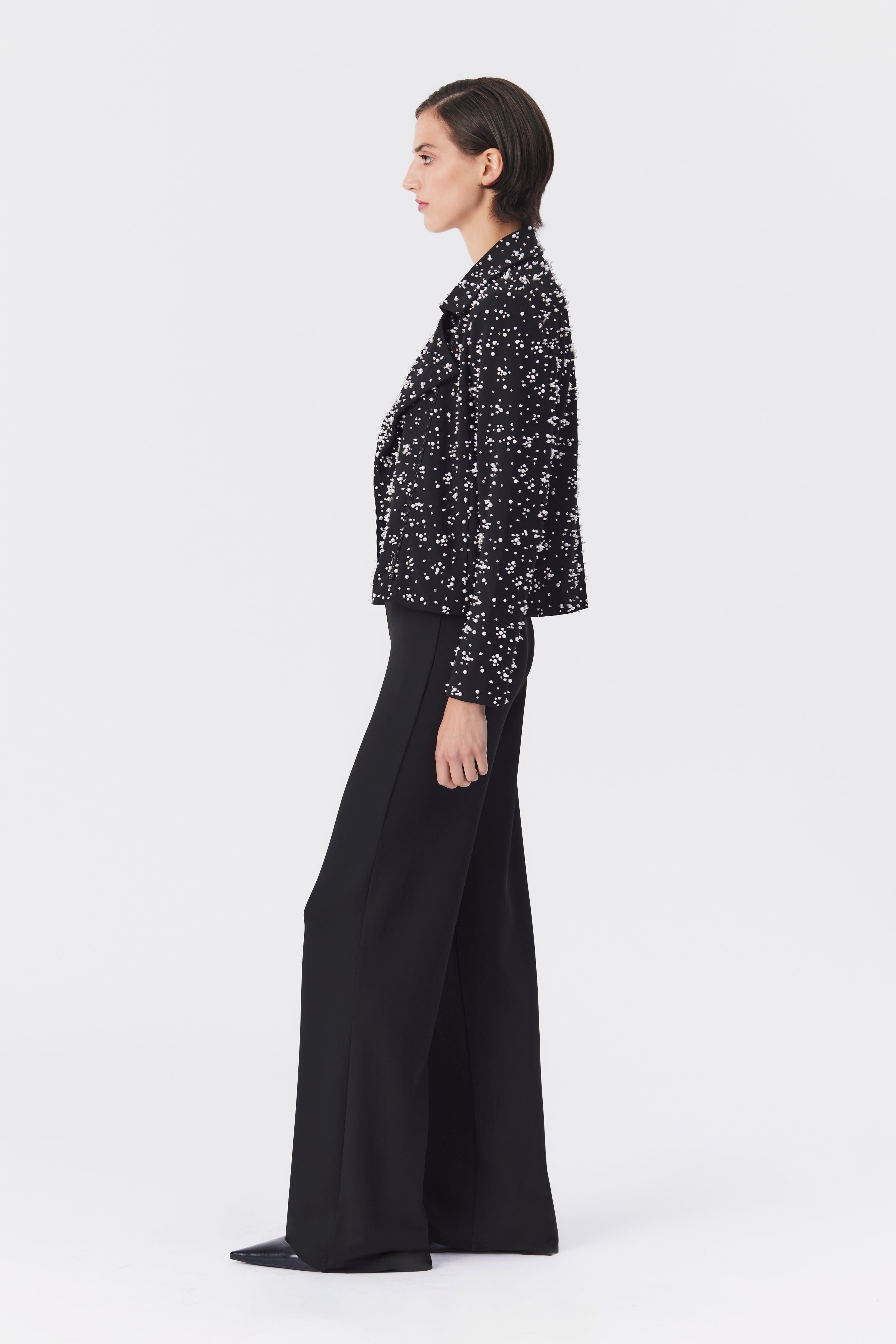 Rumi Black Beaded Biker Jacket
