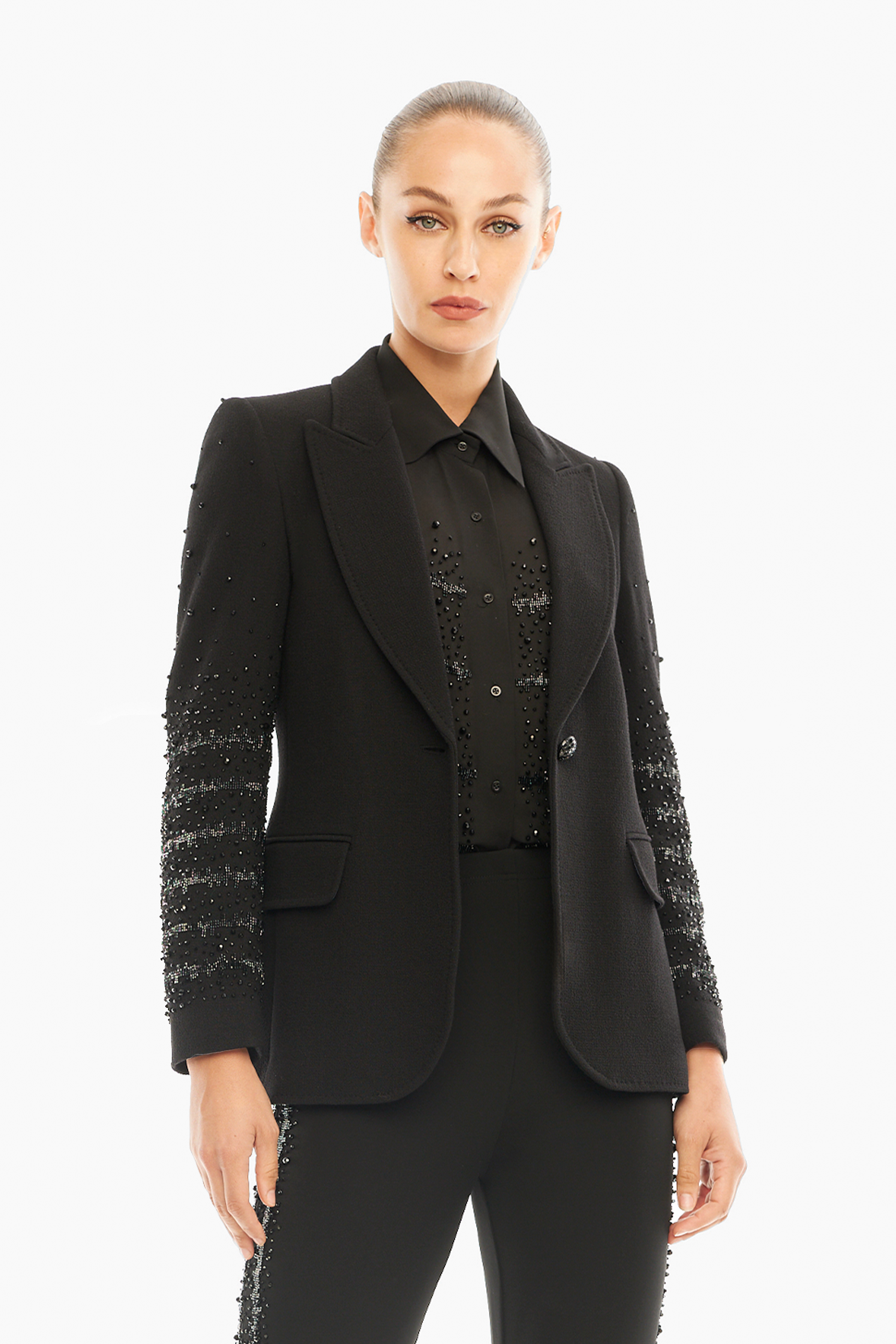 Sadie Black Blazer with Beaded Sleeves