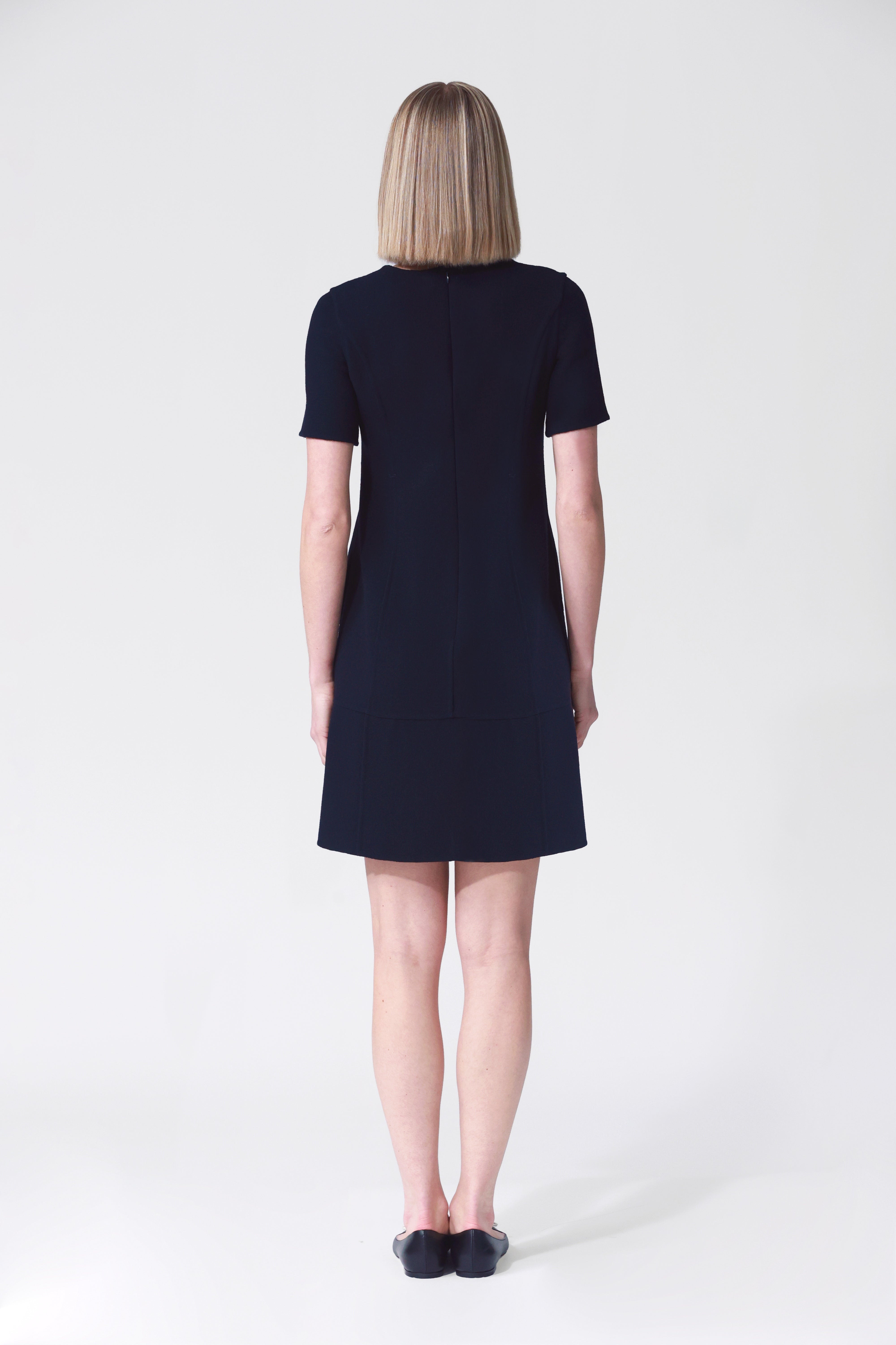 Serena Peplum Hem Wool Dress in Navy