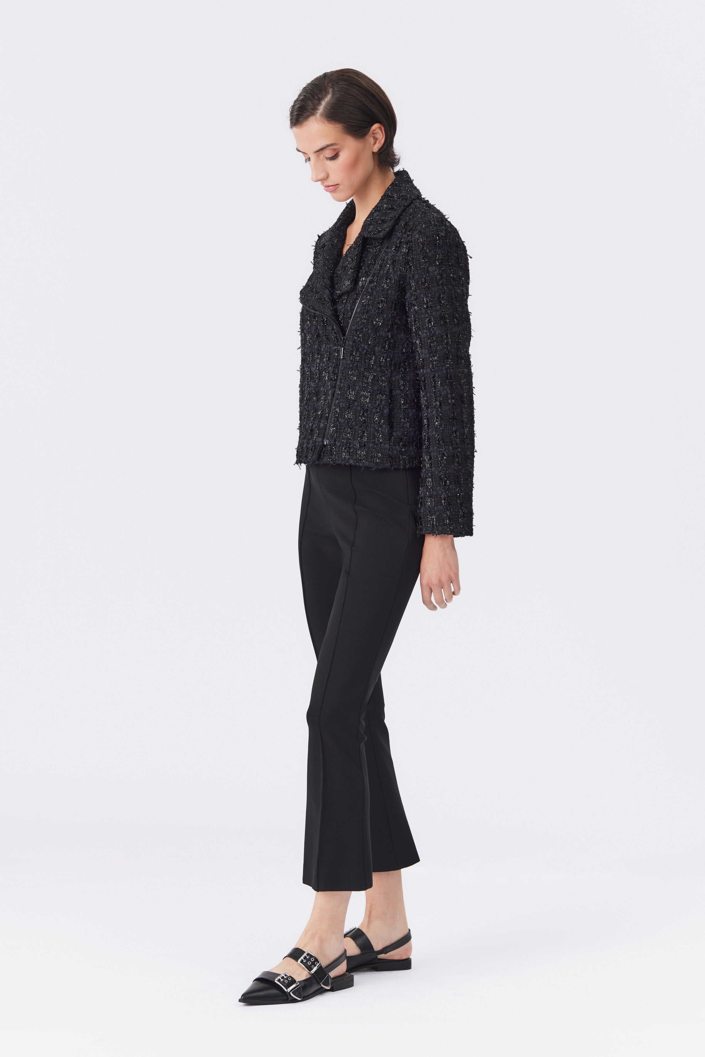 Tess Black Lurex Tweed Biker Jacket
