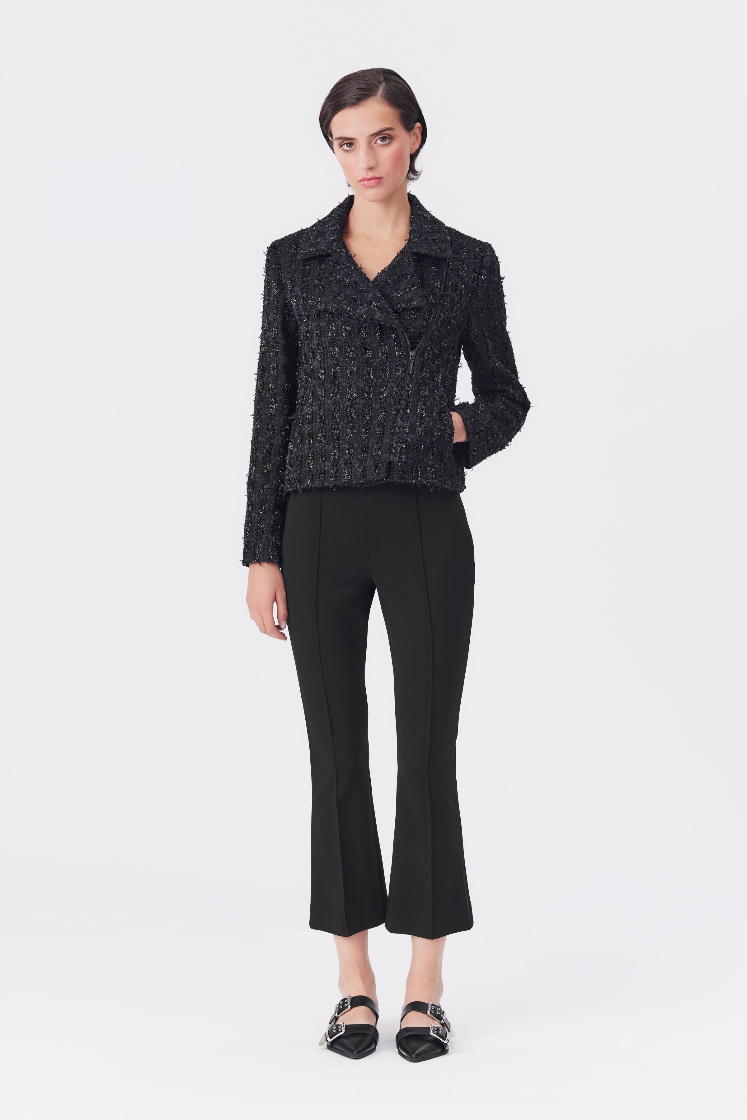 Tess Black Lurex Tweed Biker Jacket