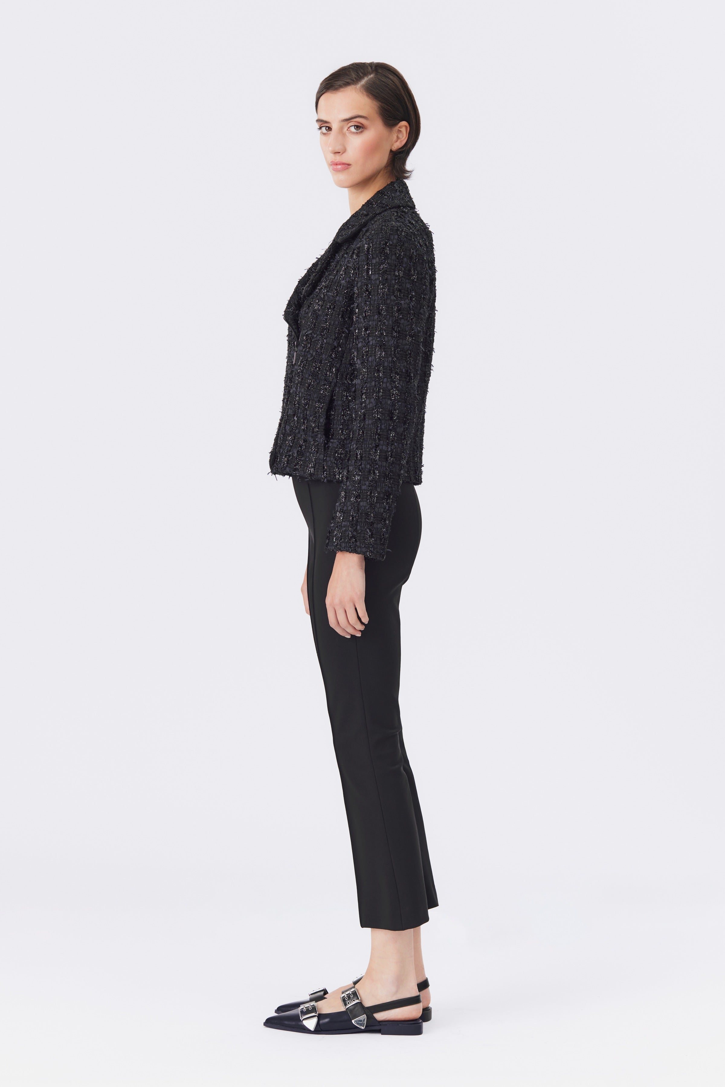 Tess Black Lurex Tweed Biker Jacket