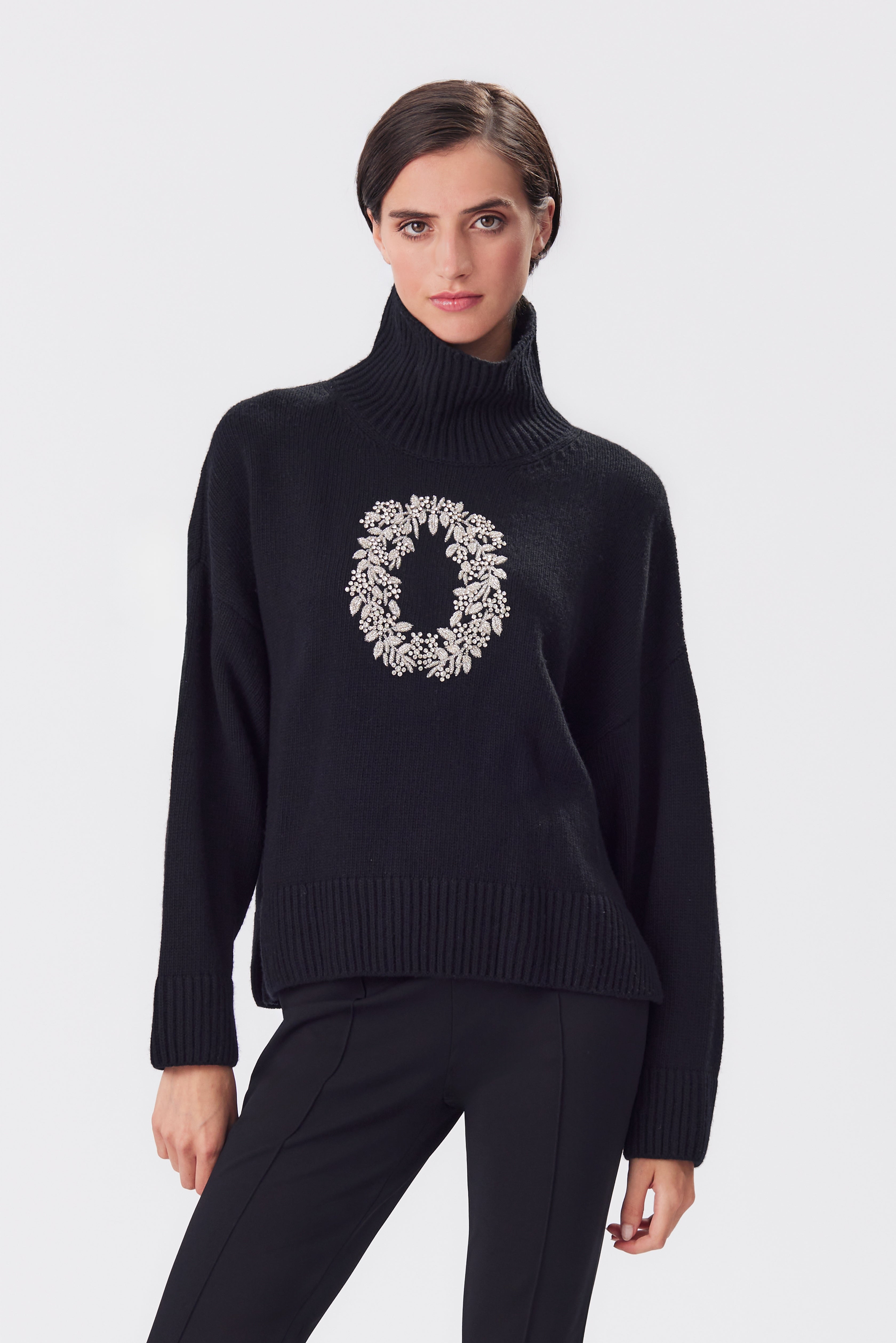 Victoria Black Embellished Roll-Neck Sweater