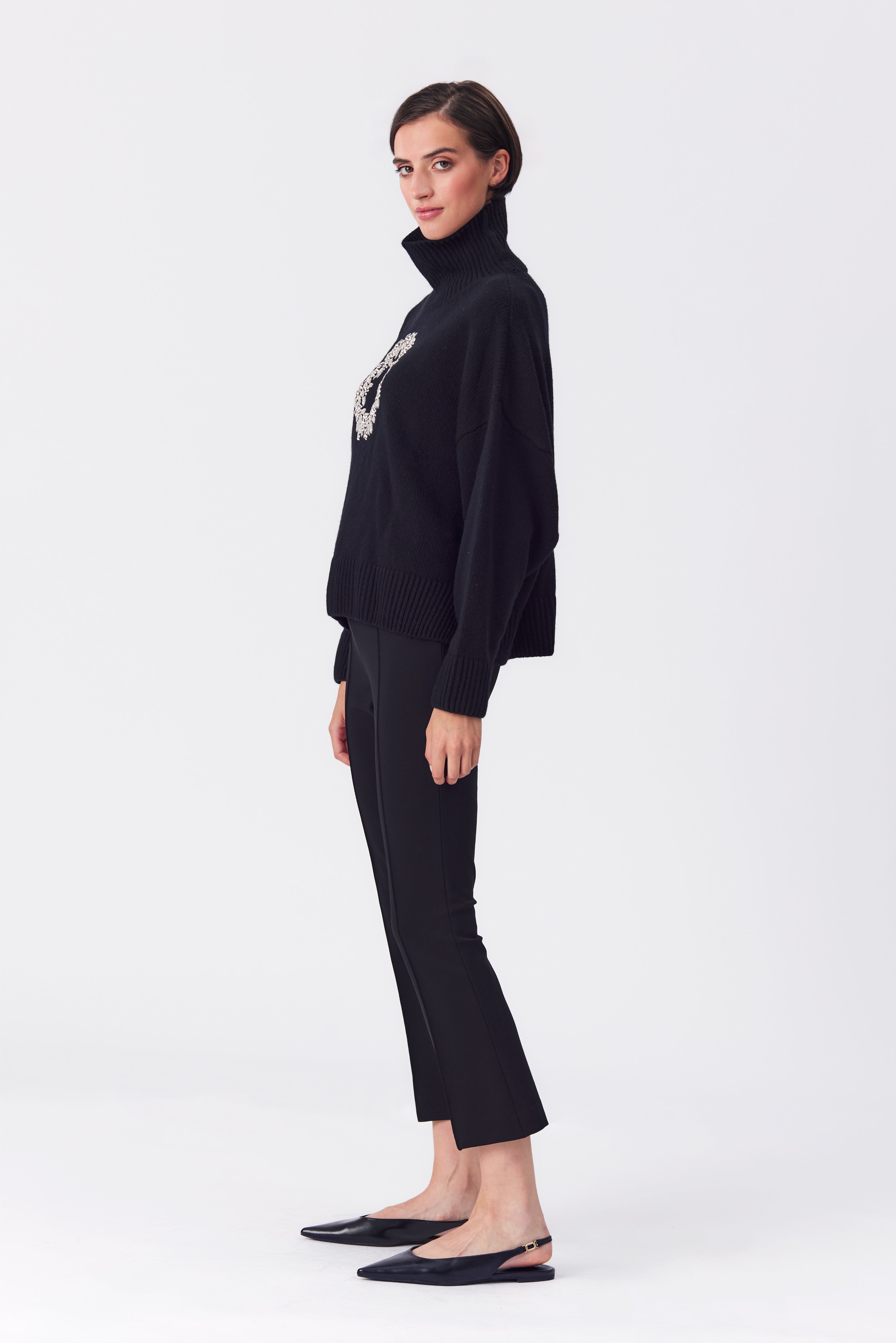Victoria Black Embellished Roll-Neck Sweater