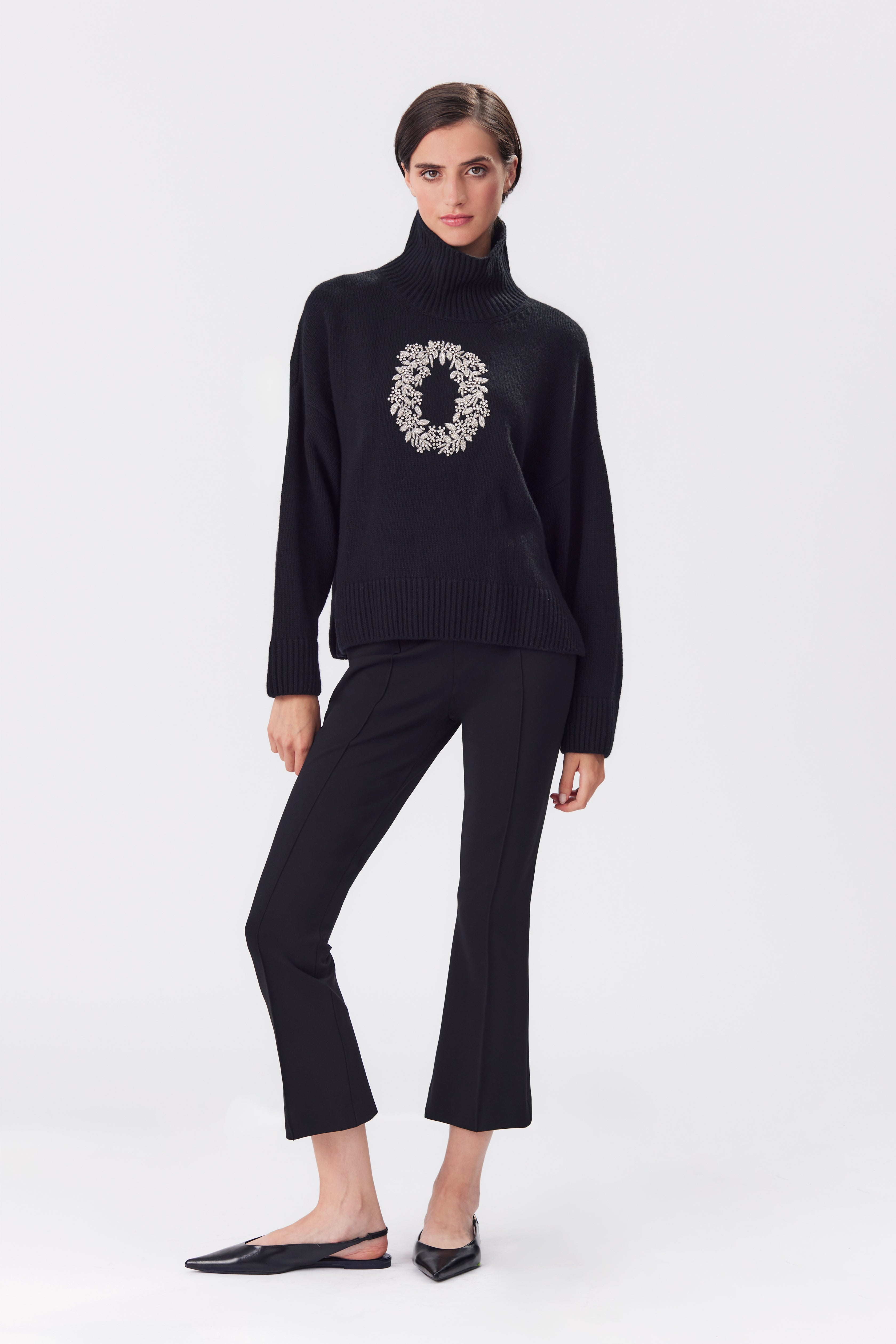 Victoria Black Embellished Roll-Neck Sweater